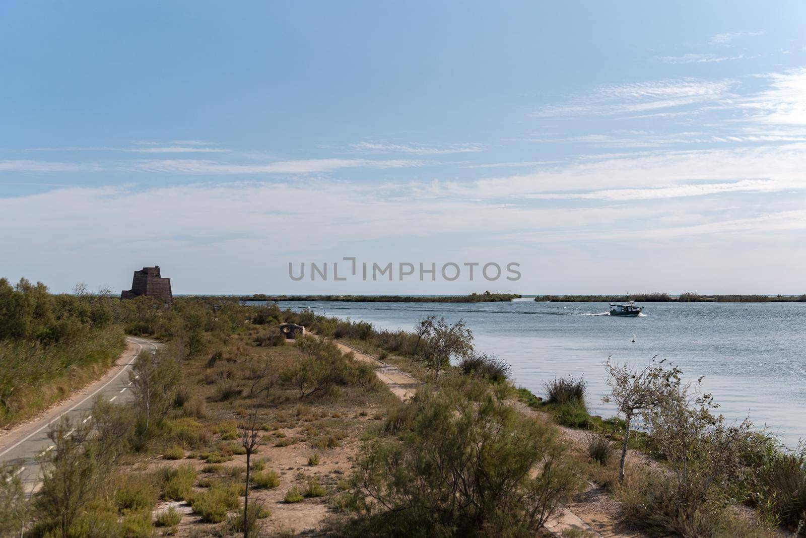 Boat Tour on the Ebro River in summer in the port.