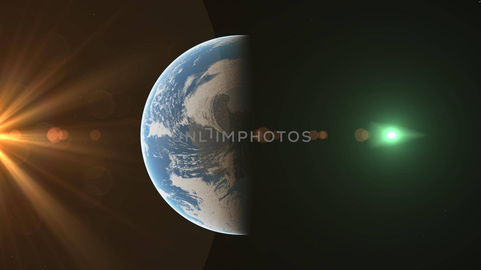 sunrise from planet orbit, 3d illustration render