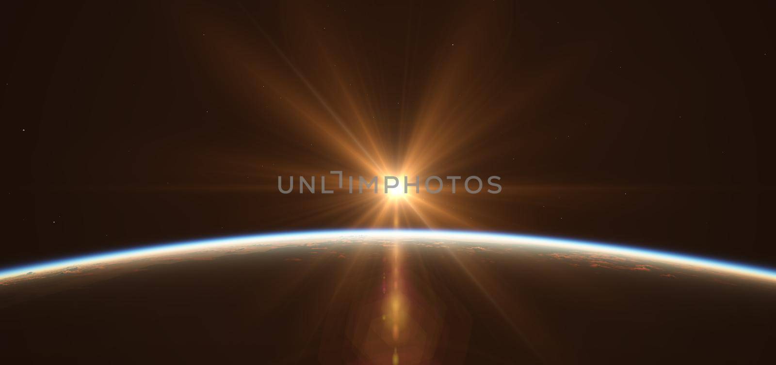 sunrise from planet orbit 3d illustration by alex_nako