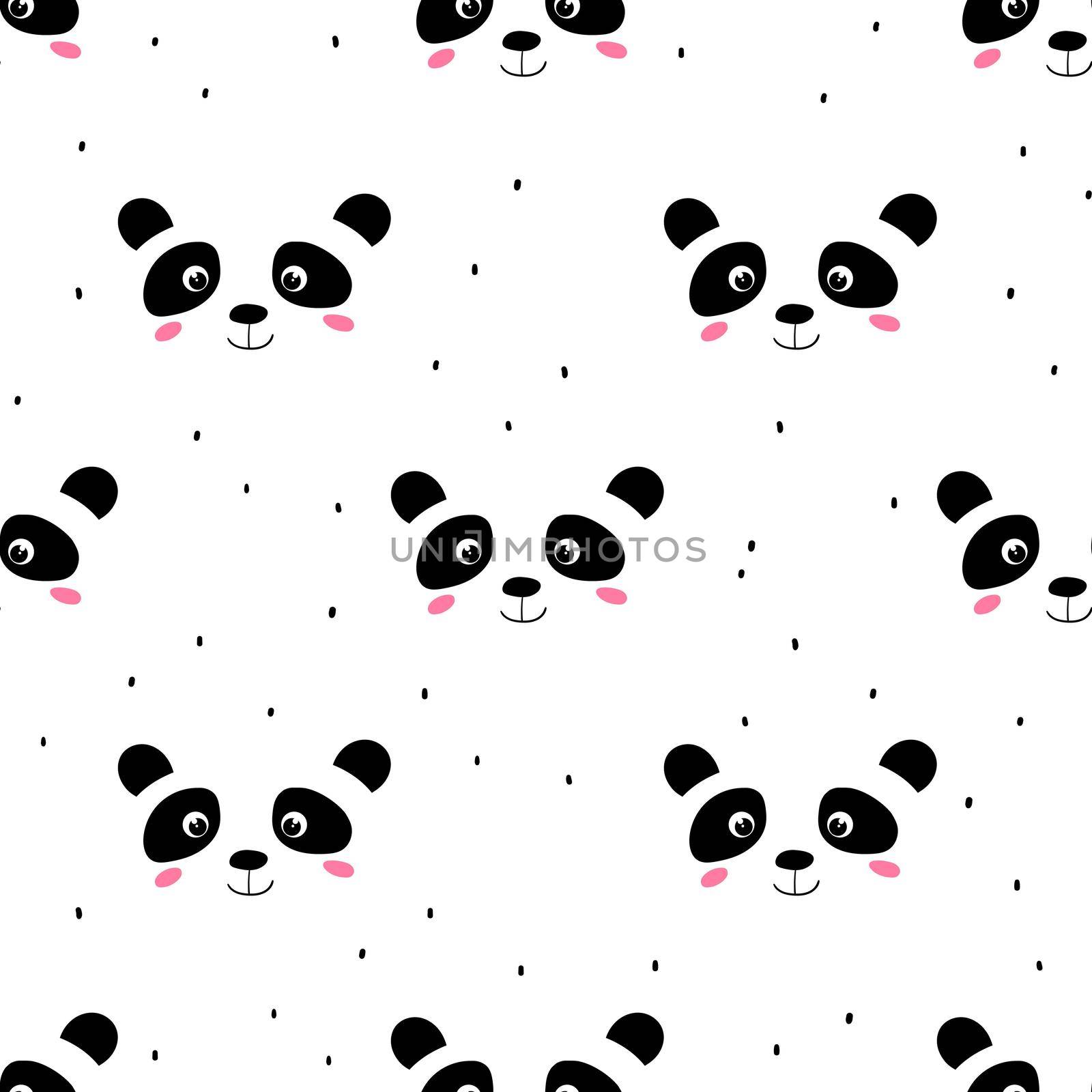 Seamless pattern with cute panda baby on white background. Funny asian animals. Card, postcards for kids. Flat vector illustration for fabric, textile, wallpaper, poster, gift wrapping paper by allaku