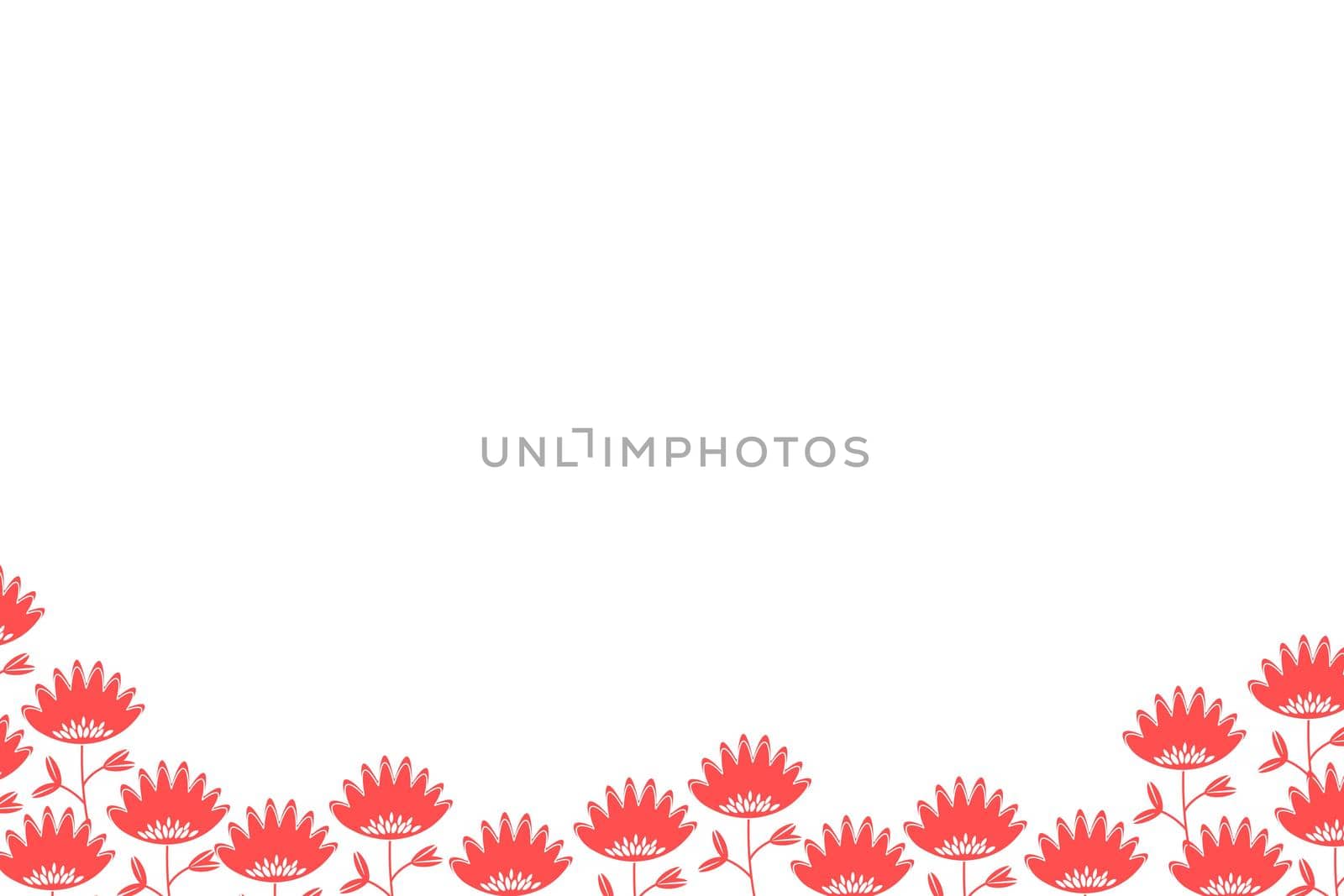 Floral frame based on traditional folk art ornaments on white background. Ornate border with pink flowers. Vector stock illustration for wallpaper, posters, card. Scandinavian style. Copy space