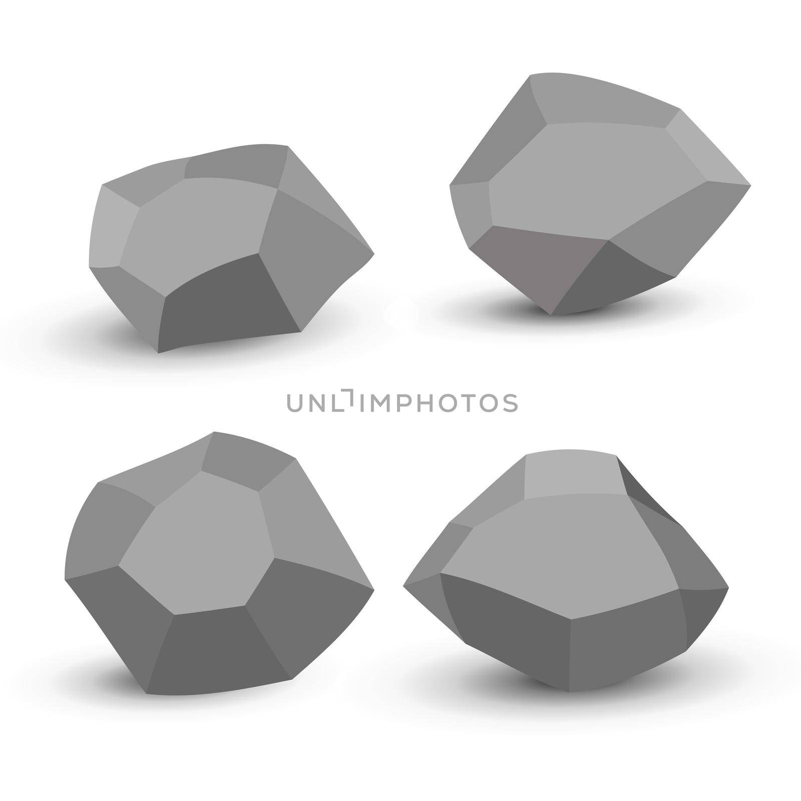 Cartoon stones. Rock stone isometric set. Granite grey boulders, natural building block shapes, wall stones. 3d flat isolated illustration. Vector collection