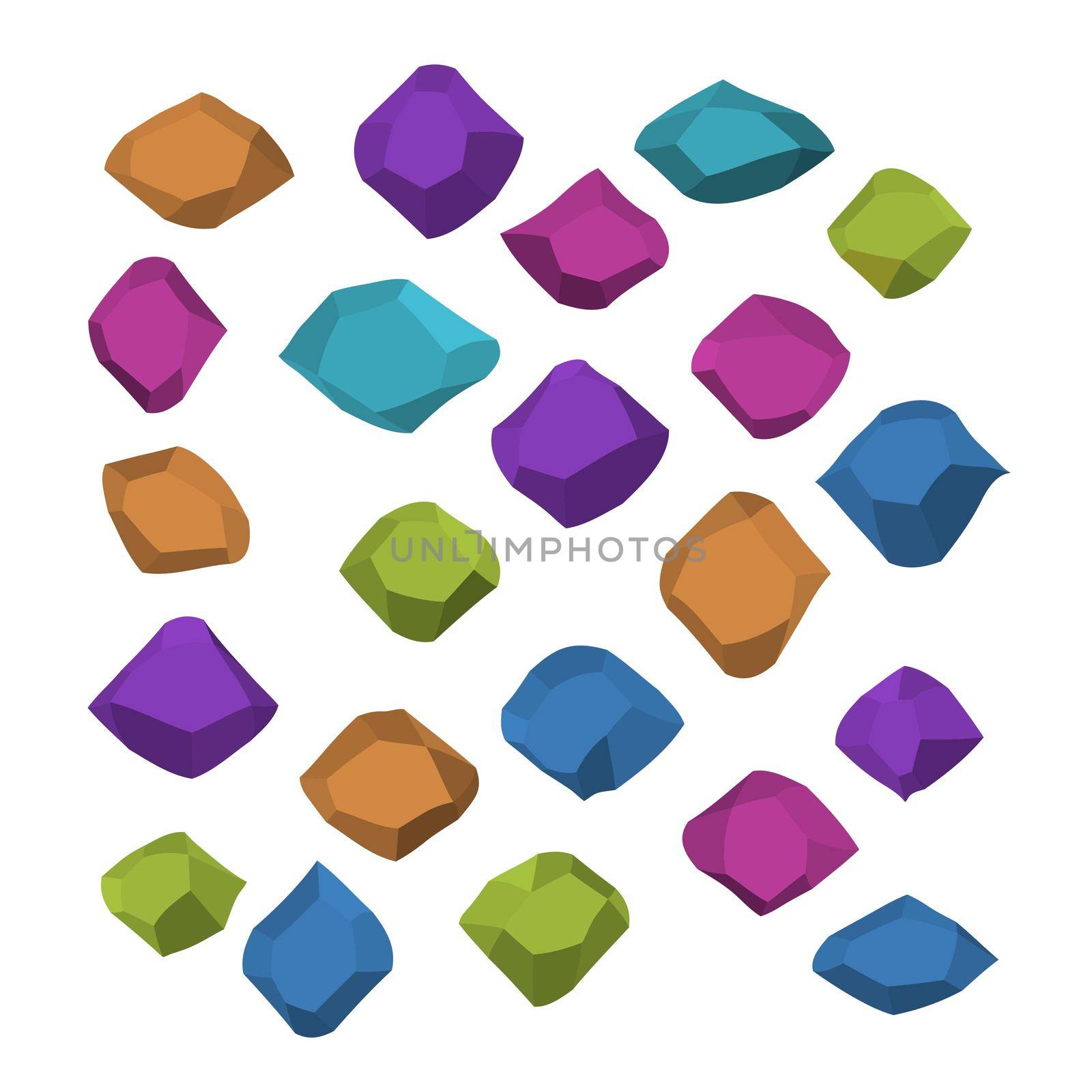 Cartoon stones. Rock stone isometric set. Colorful boulders, natural building block shapes, wall stones. 3d flat isolated illustration. Vector collection by allaku
