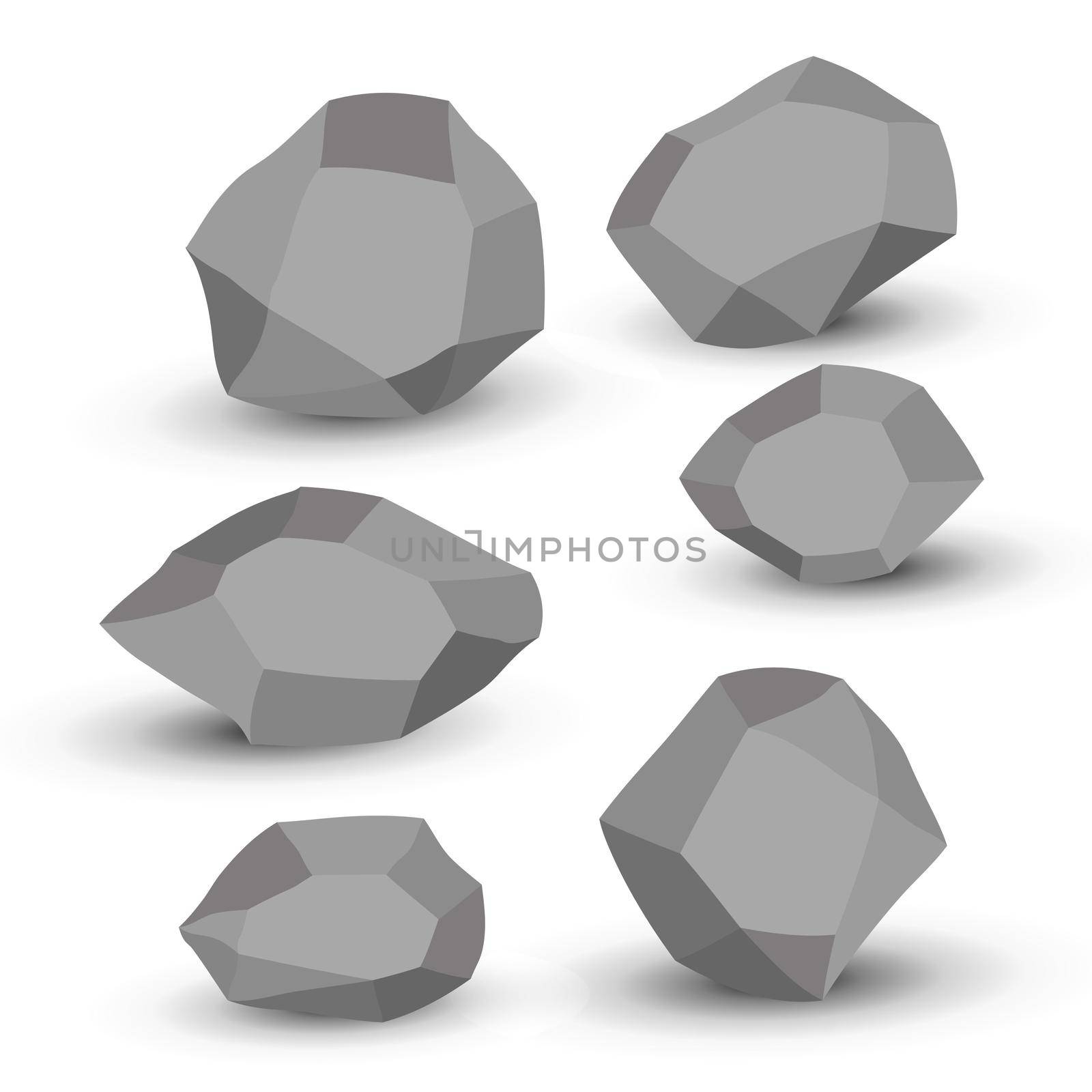 Cartoon stones. Rock stone isometric set. Granite grey boulders, natural building block shapes, wall stones. 3d flat isolated illustration. Vector collection. by allaku