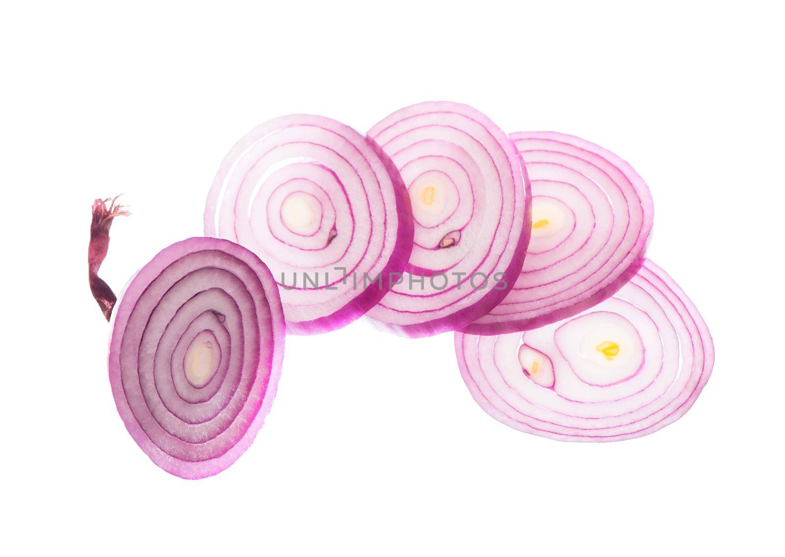 Red onion rings isolated on the white