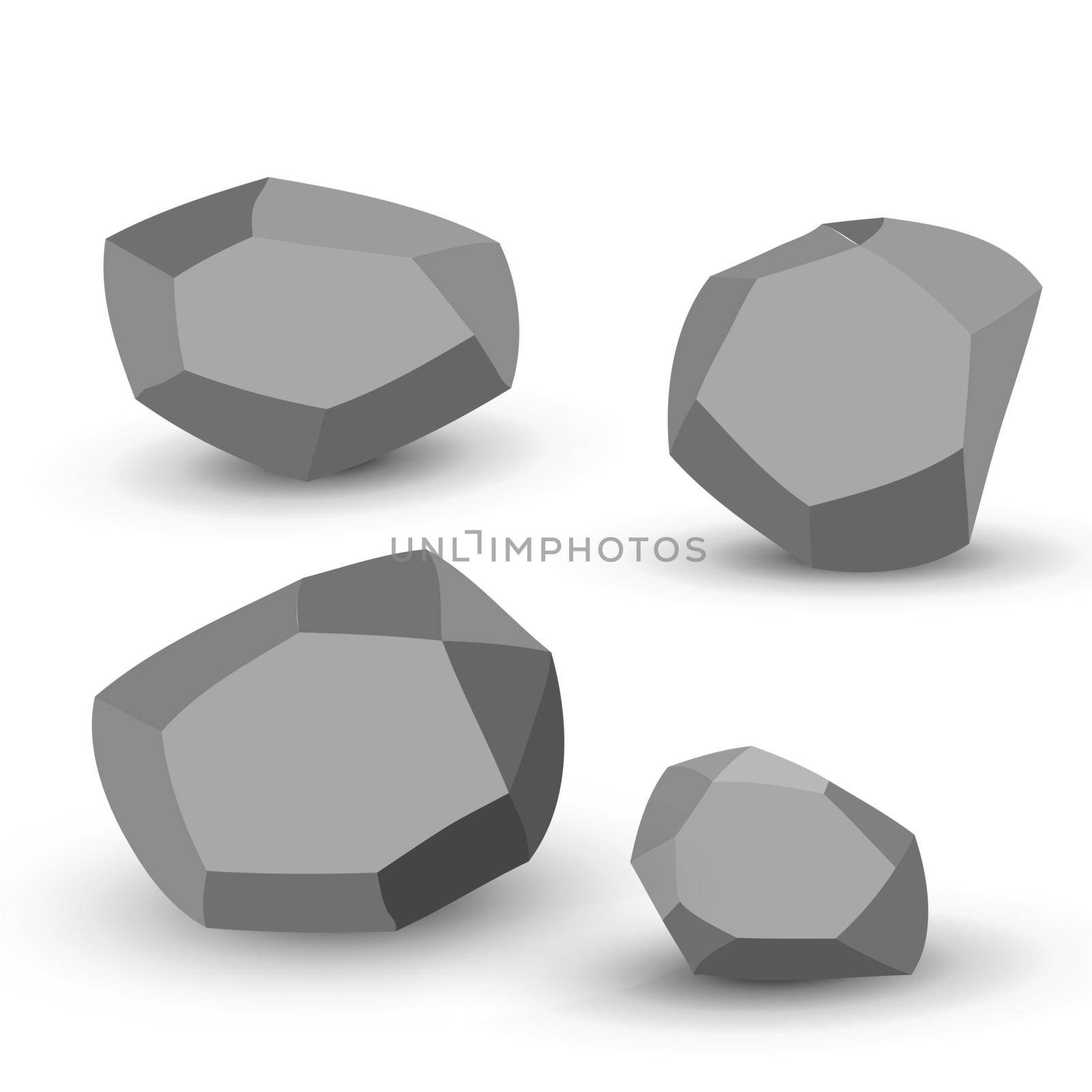 Cartoon stones. Rock stone isometric set. Granite grey boulders, natural building block shapes, wall stones. 3d flat isolated illustration. Vector collection by allaku