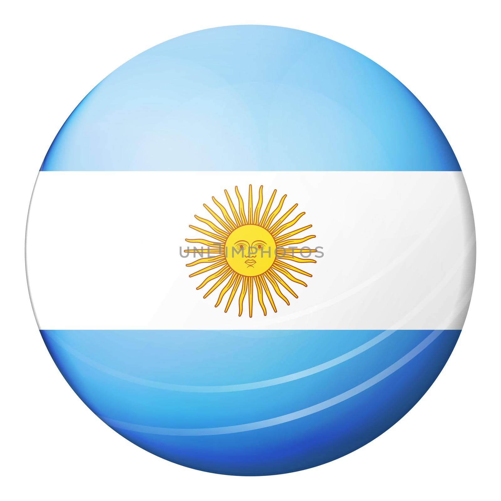 Glass light ball with flag of Argentina. Round sphere, template icon. Argentinian National symbol. Glossy realistic ball, 3D abstract vector illustration highlighted on a white background. Big bubble by allaku