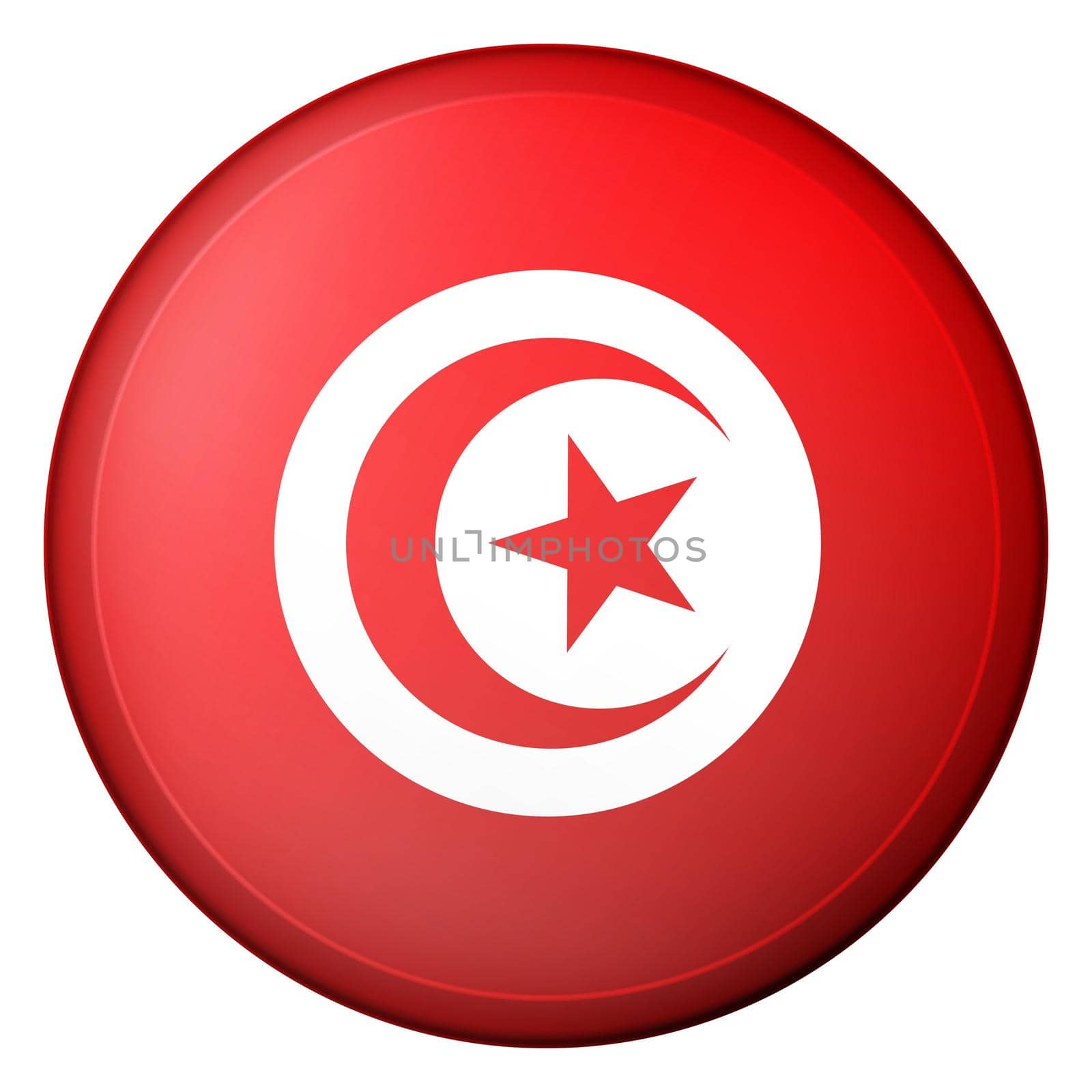 Glass light ball with flag of Tunisia. Round sphere, template icon. Tunisian national symbol. Glossy realistic ball, 3D abstract vector illustration highlighted on a white background. Big bubble by allaku