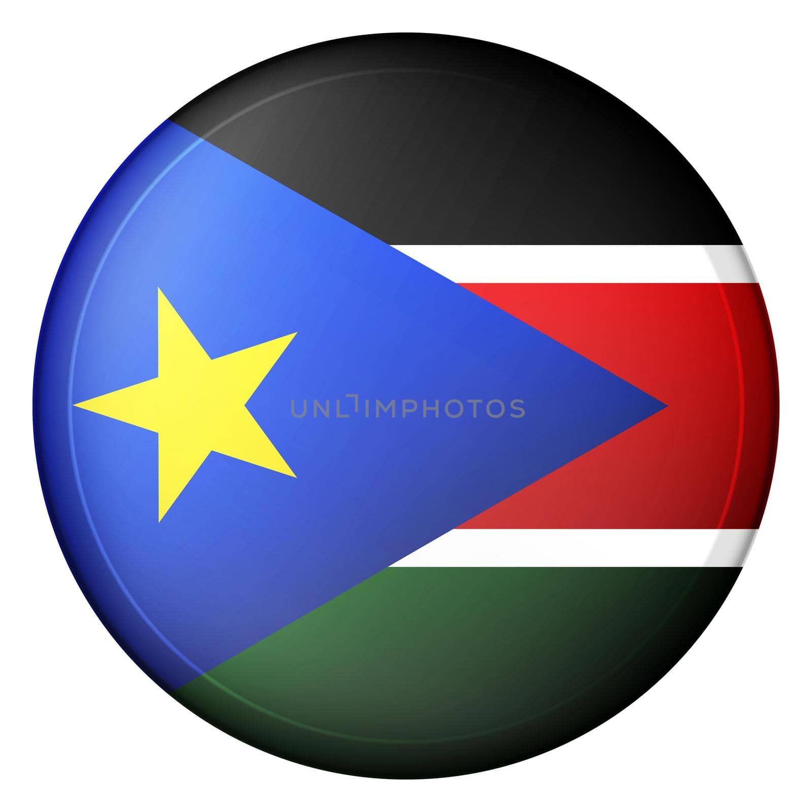 Glass light ball with flag of South Sudan. Round sphere, template icon. Sudanese national symbol. Glossy realistic ball, 3D abstract vector illustration highlighted on a white background. Big bubble. by allaku