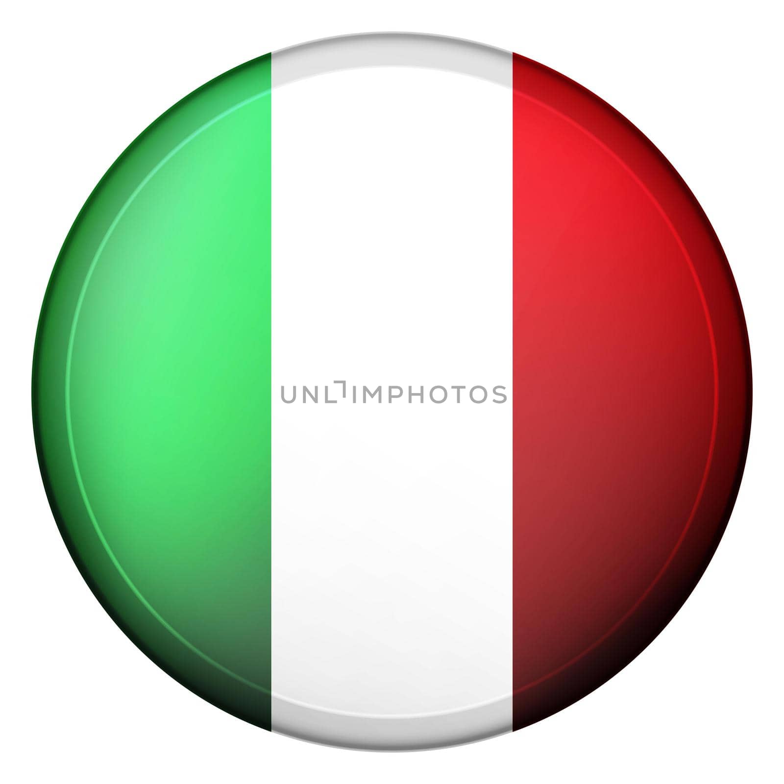 Glass light ball with flag of Italy. Round sphere, template icon. Italian national symbol. Glossy realistic ball, 3D abstract vector illustration highlighted on a white background. Big bubble
