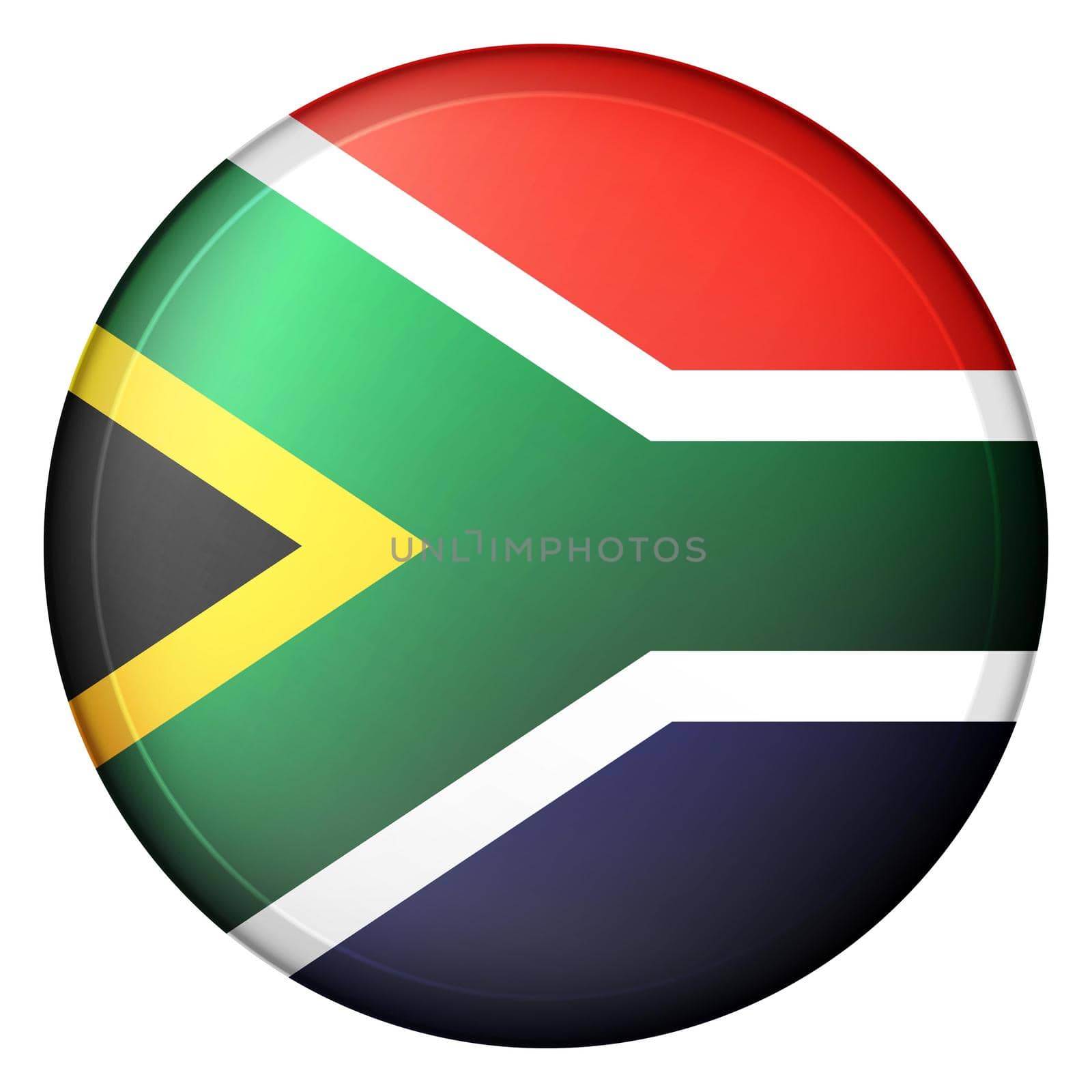 Glass light ball with flag of Republic of South Africa. Round sphere, template icon. National symbol. Glossy realistic ball, 3D abstract vector illustration on a white background. Big bubble
