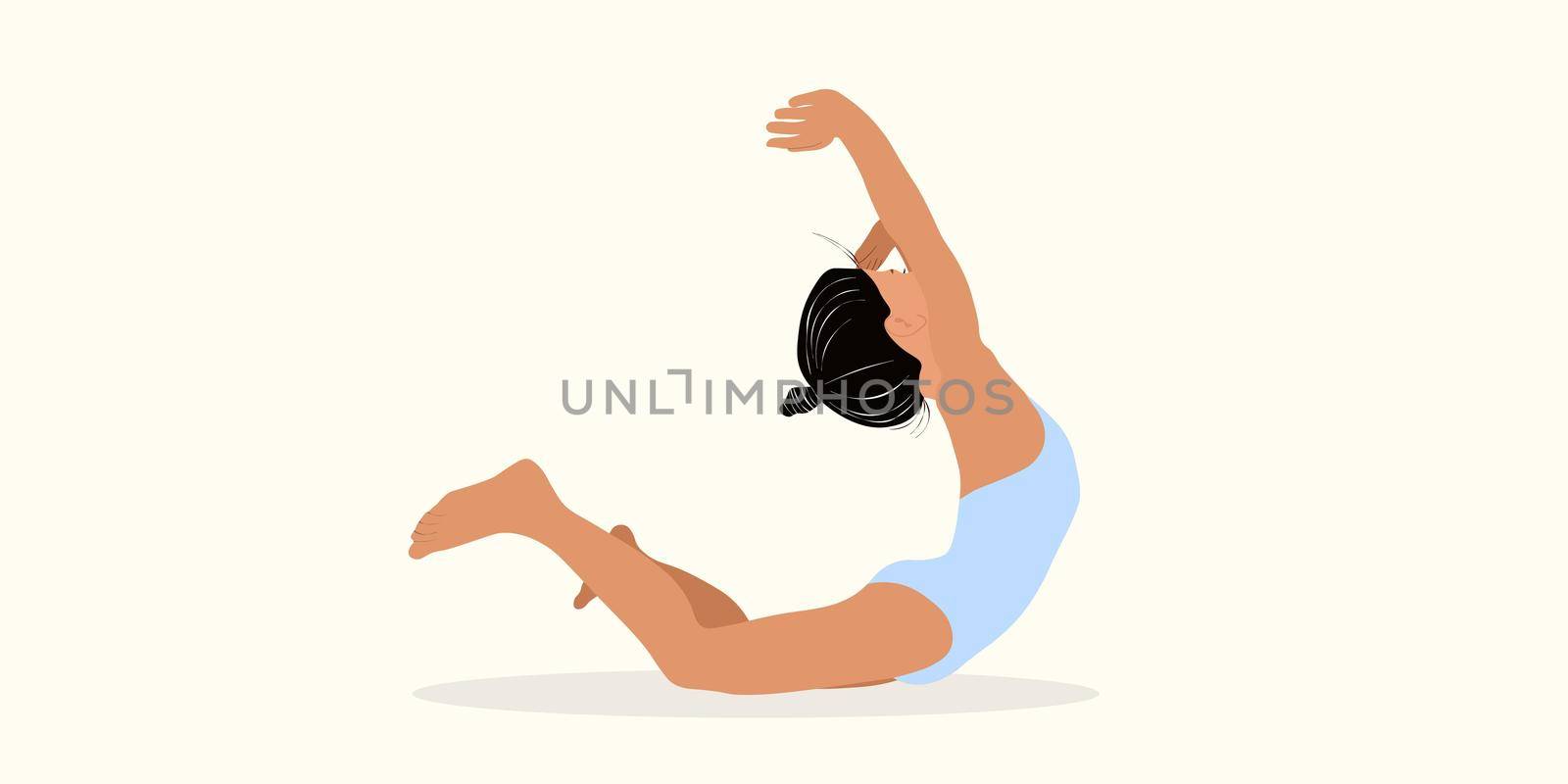 Concept of home sport, online lessons, training, yoga studio. Sporty Young girl gymnast does yoga, sport athlete. Training performance strength gymnastics. Fitness Women for landing page, banner, add by allaku