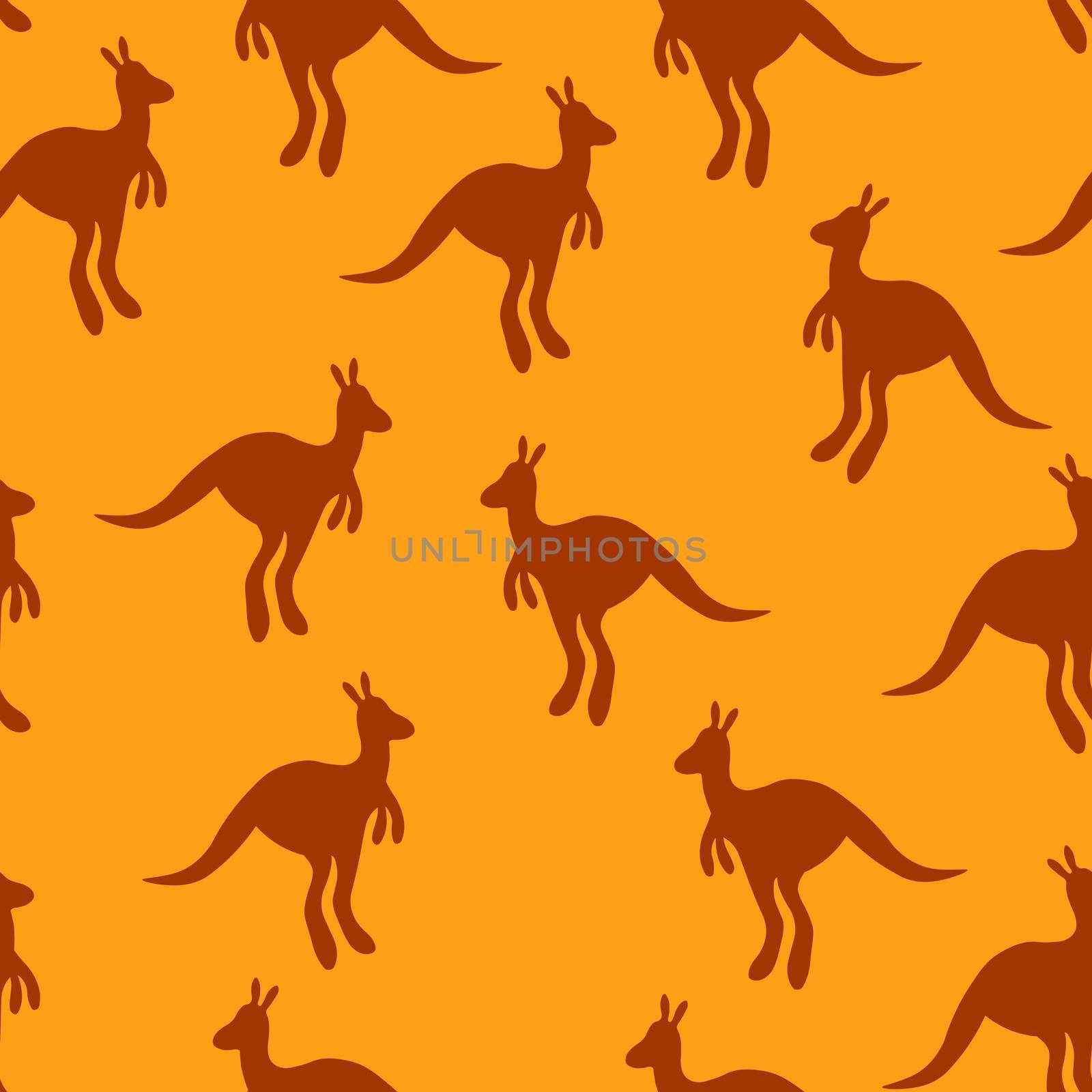 Vector flat illustration with silhouette kangaroo and baby kangaroo on fiery background. Seamless pattern on orange background. Design for card, poster, fabric, textile. Pray for Australia and animals by allaku