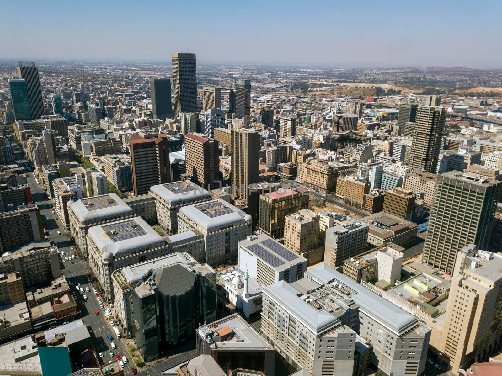 High angle view over Johannesburg city center, South Africa