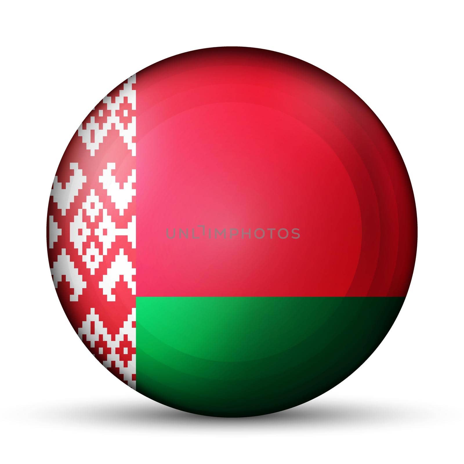 Glass light ball with flag of Belarus. Round sphere, template icon. Belarusian national symbol. Glossy realistic ball, 3D abstract vector illustration highlighted on a white background. Big bubble