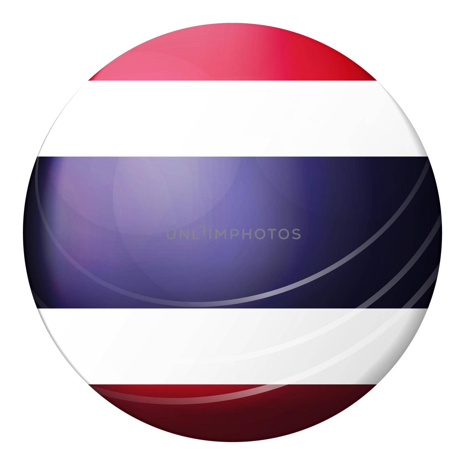 Glass light ball with flag of Thailand. Round sphere, template icon. National symbol. Glossy realistic ball, 3D abstract vector illustration highlighted on a white background. Big bubble.