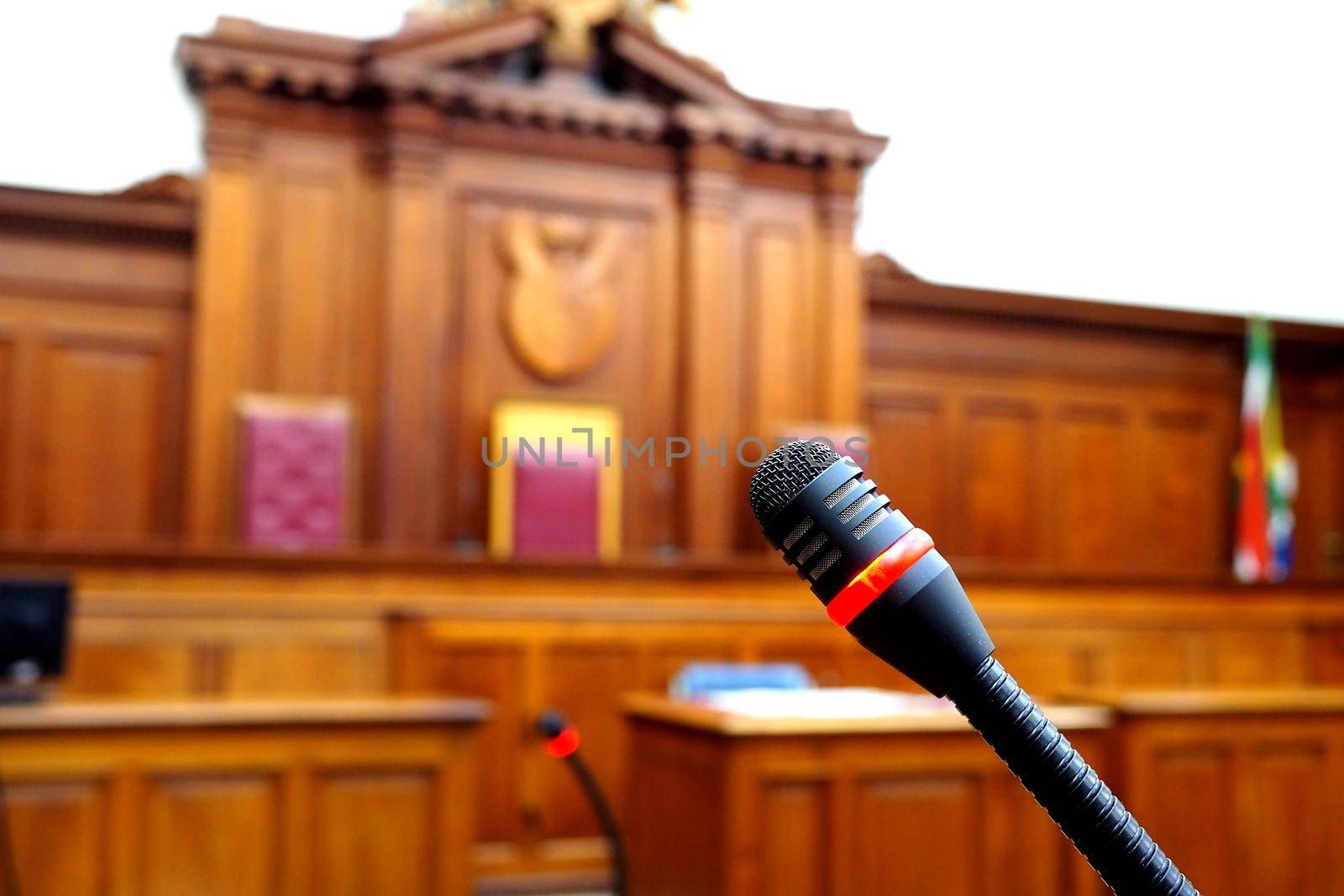 Empty courtroom, with old wooden paneling Empty courtroom, with old wooden paneling by fivepointsix