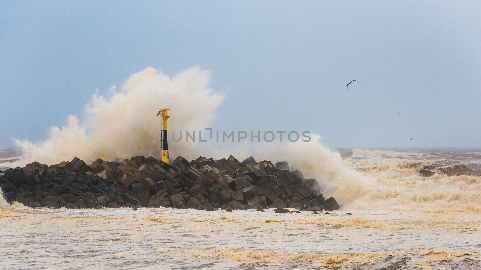 Big wave breaking, stormy weather on Atlantic coast, France by dutourdumonde