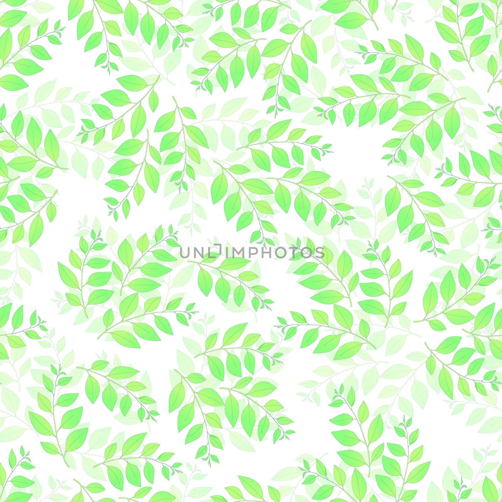 Spring seamless pattern with green sprigs. Vector stock illustration for fabric, textile, wallpaper, posters, paper. Fashion print. Branch with leaves. Doodle style. by allaku