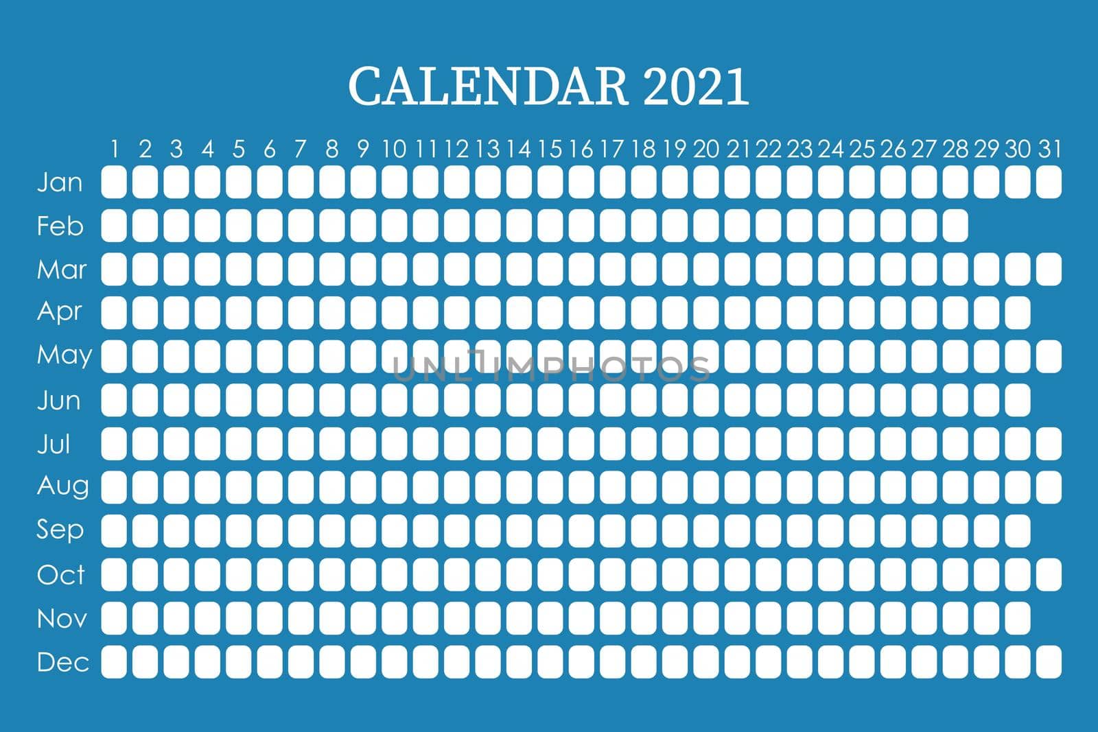 2021 calendar planner. Сorporate design week. Isolated on classic blue background. Place for stickers.