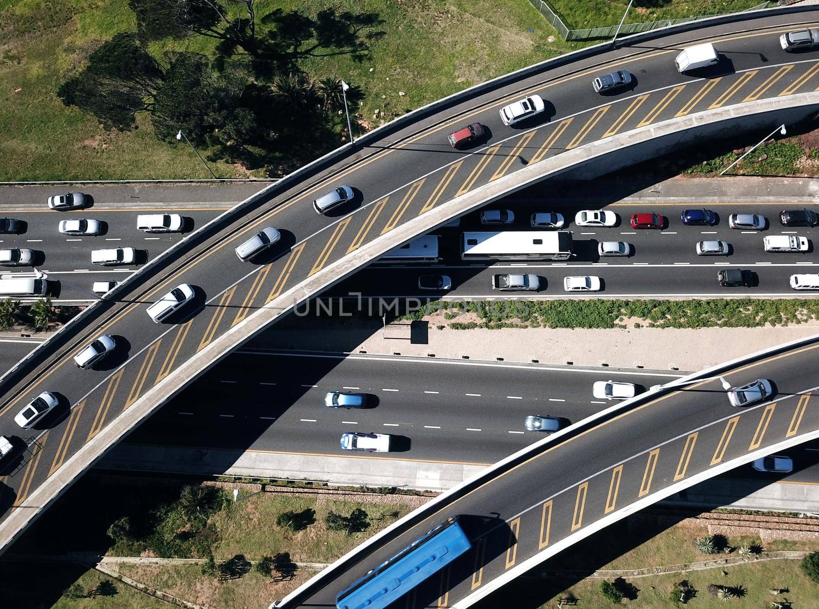 Aerial overhead traffic in highway