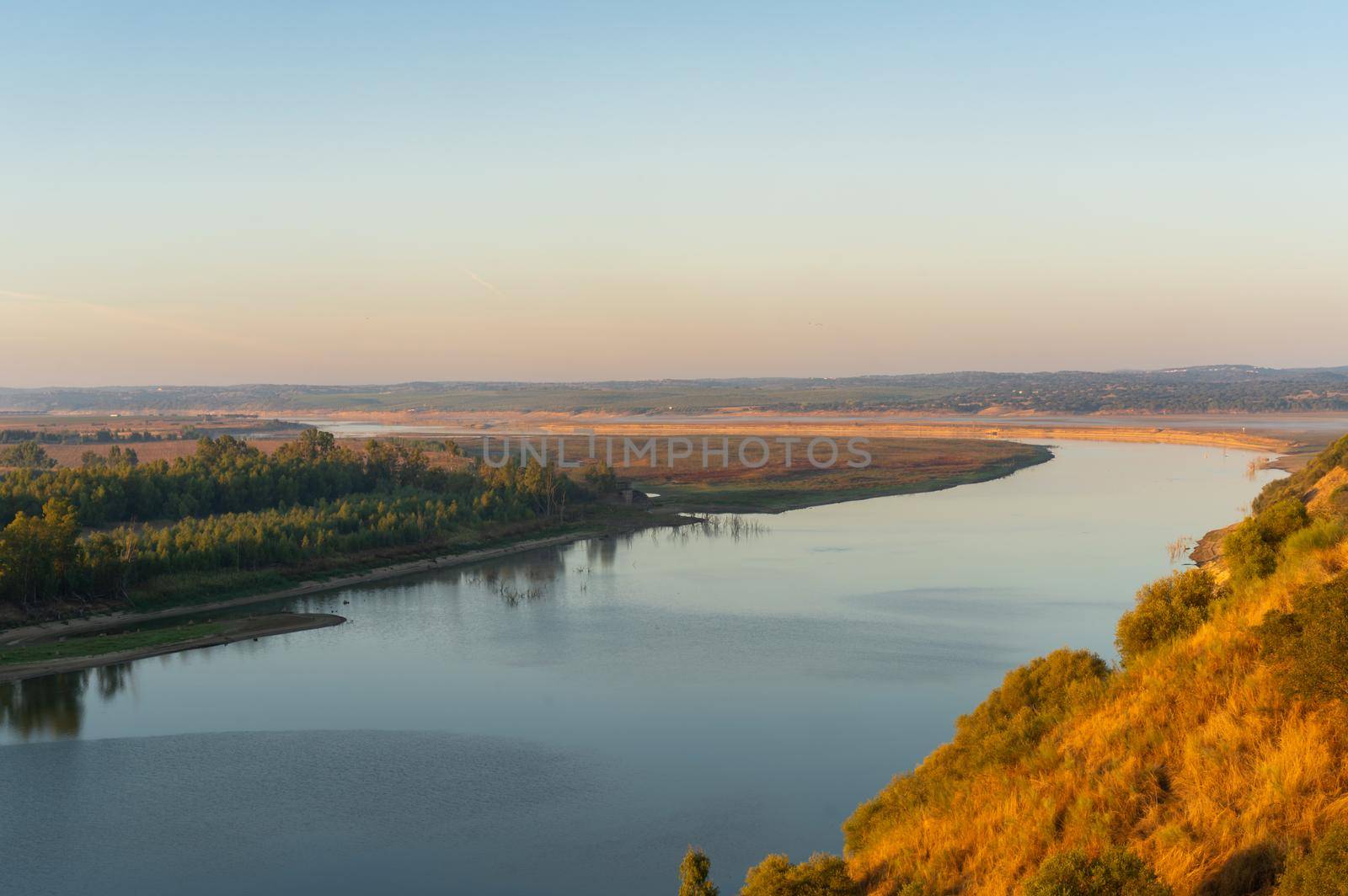 Guadiana view of the border between Portugal and Spain in Juromenha beautiful Alentejo landscape, in Portugal