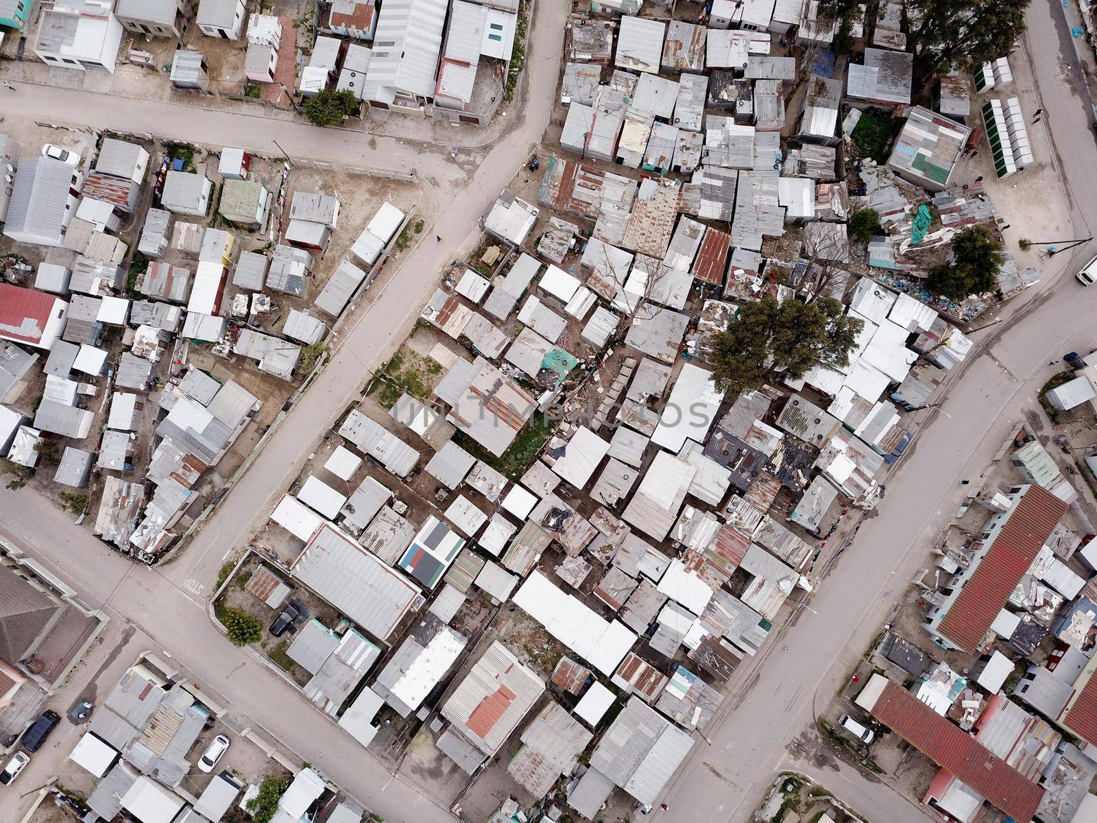 Aerial view over South African township by fivepointsix