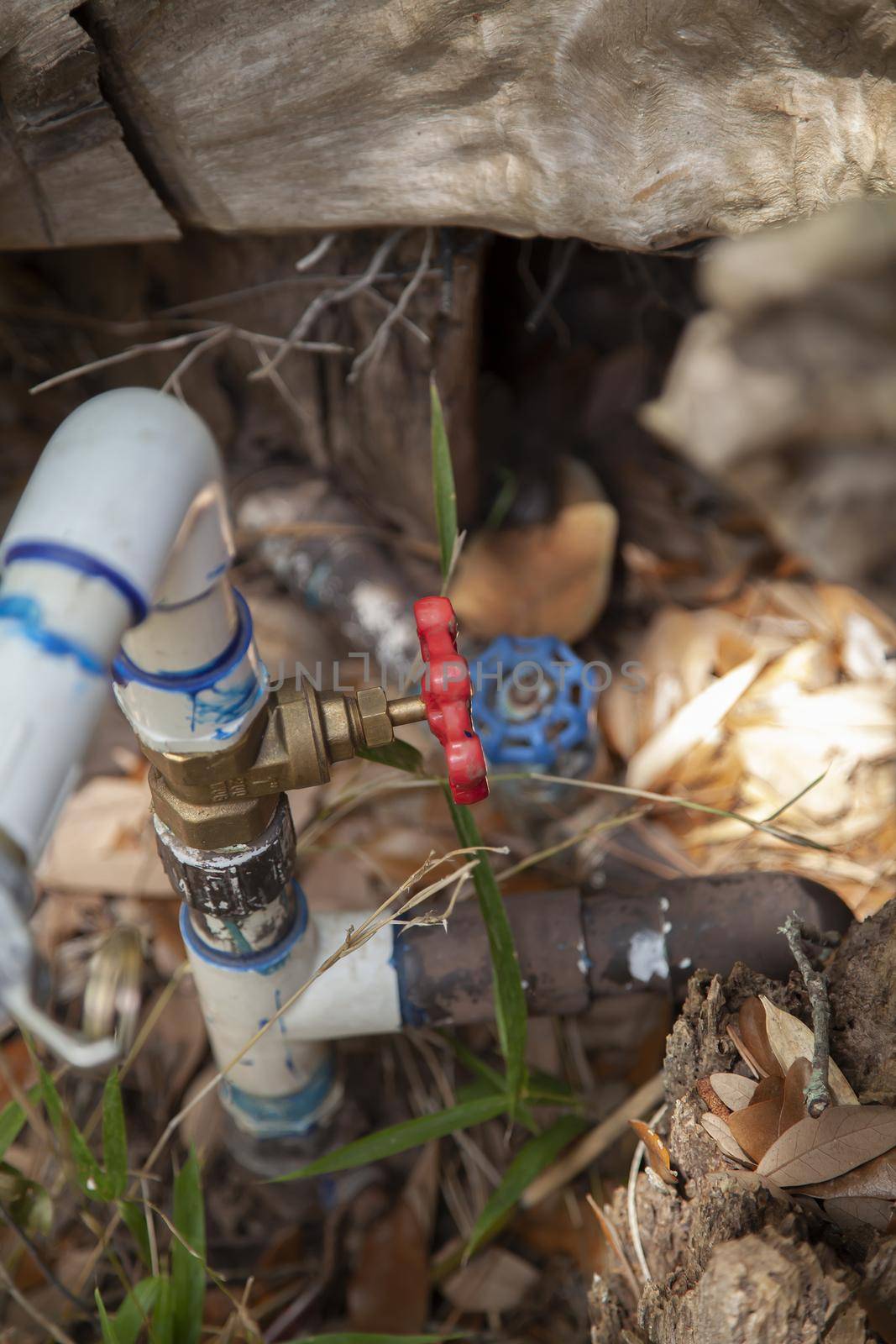 PVC pipe and outdoor water spigot near a house