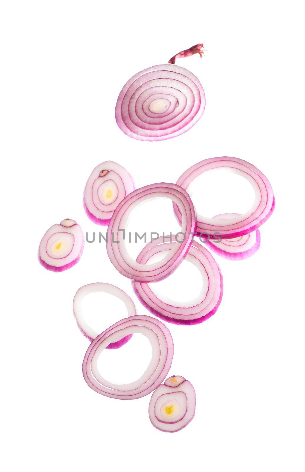 Red onion rings isolated on the white