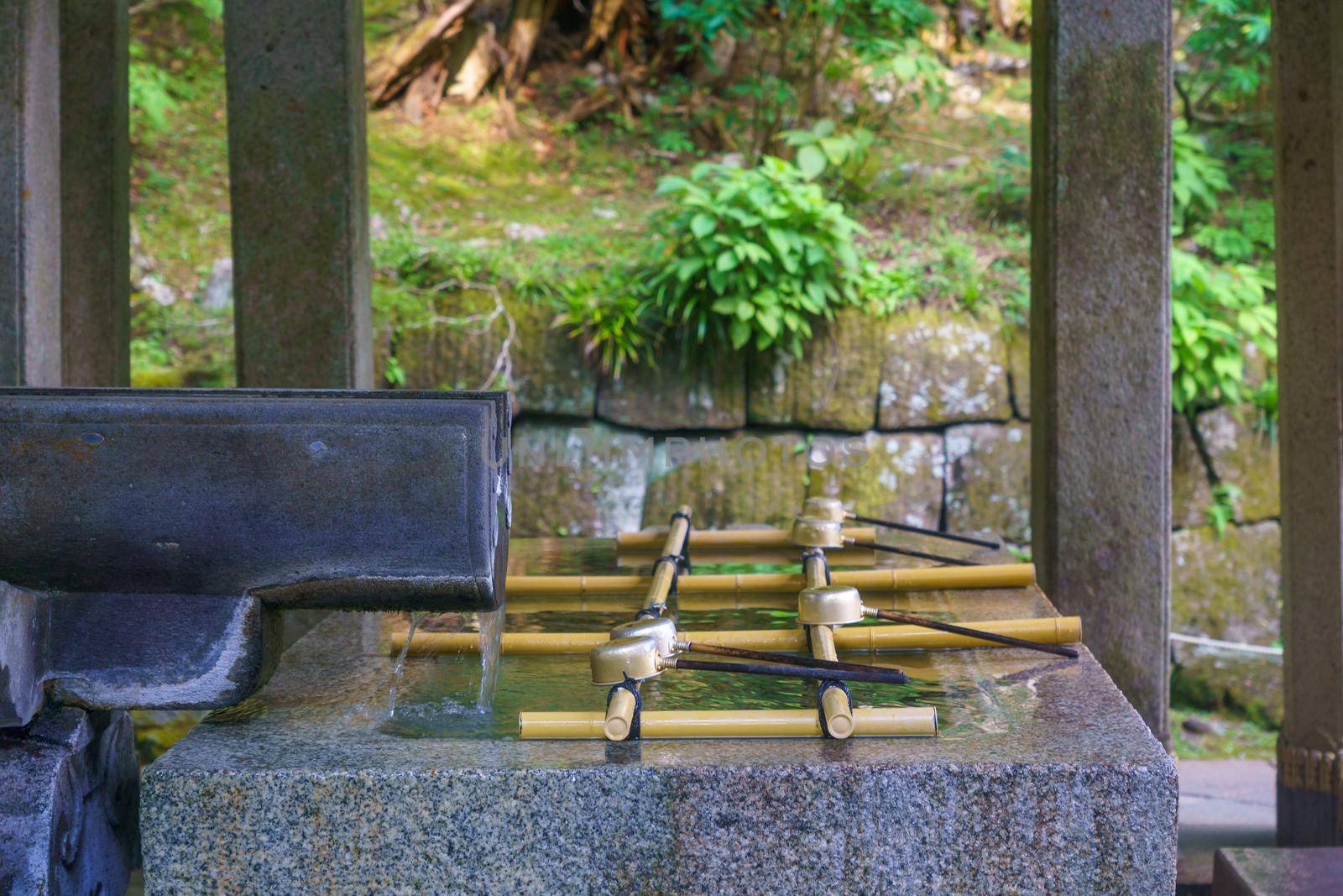 View of a Temizuya for ceremonial body purification, in the Taiyuinbyo Shrine, Nikko, Japan