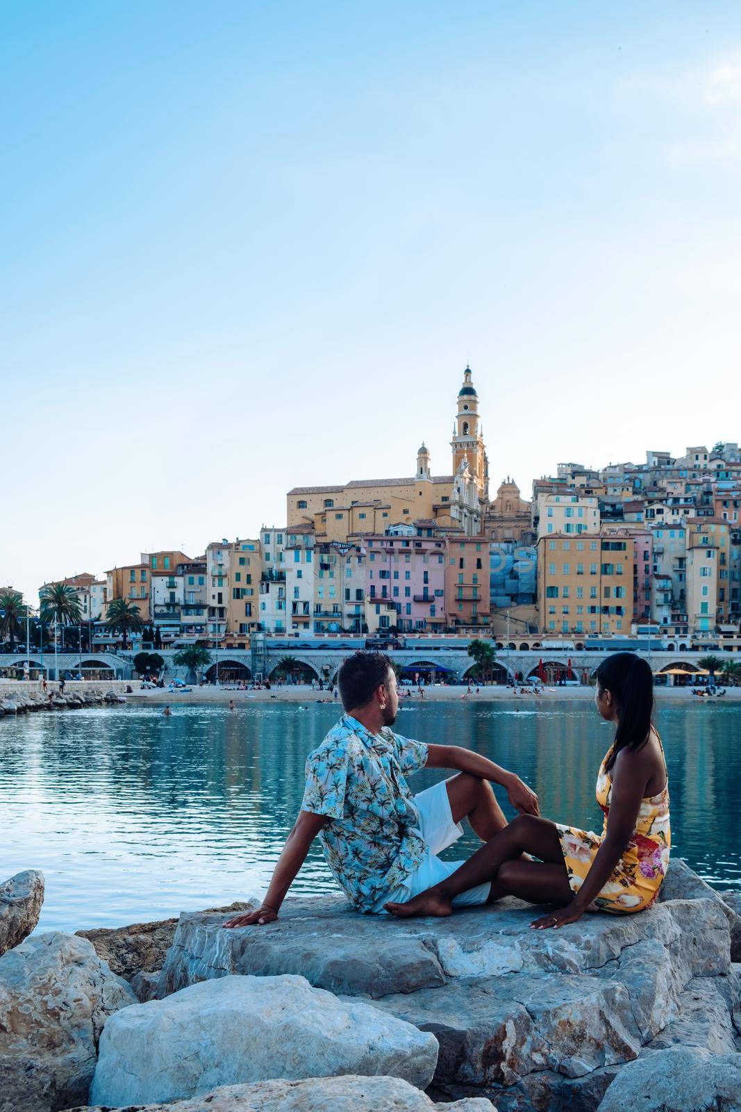 View on old part of Menton, Provence-Alpes-Cote d'Azur, France during summer by fokkebok