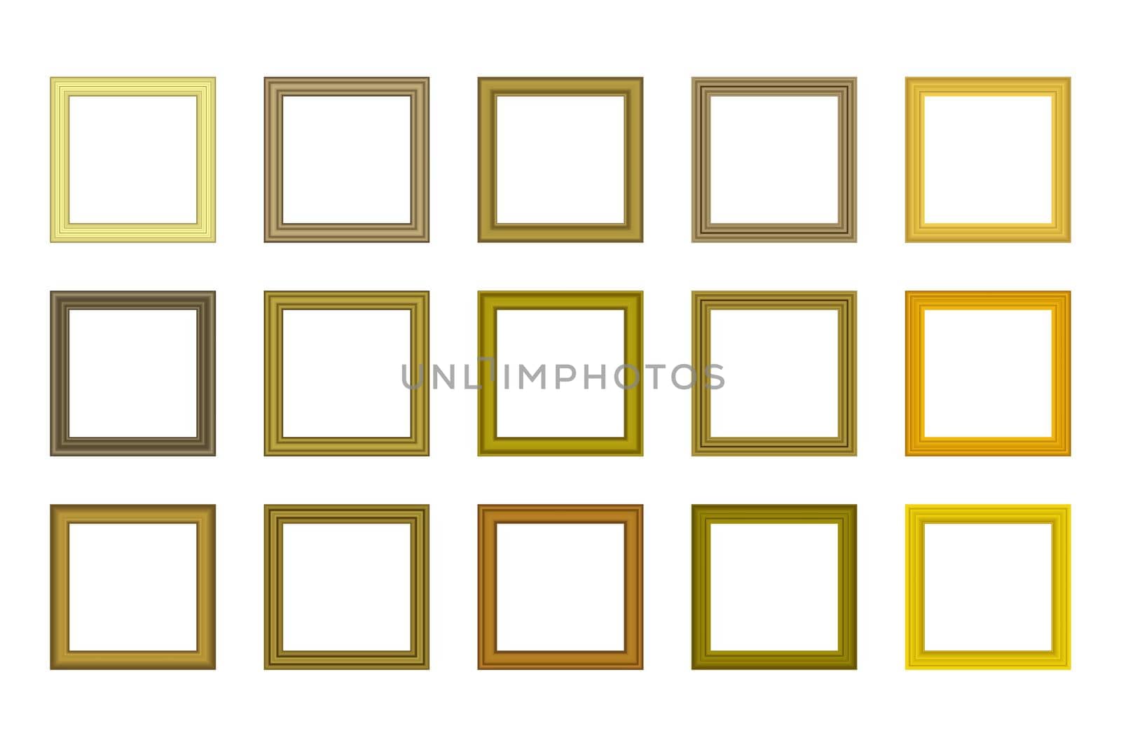 Big set of squared golden vintage wooden frame for your design. Vintage cover. Place for text. Vintage antique gold beautiful rectangular frames. Template vector illustration