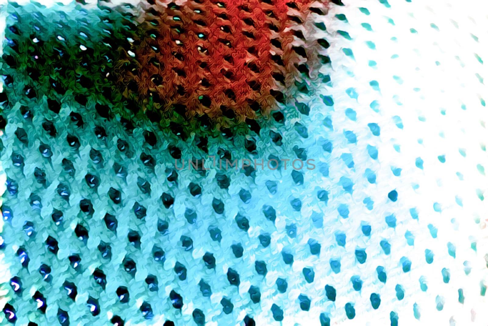 Macro shot of a mesh-like wavy red bright blue surface with holes by silent303