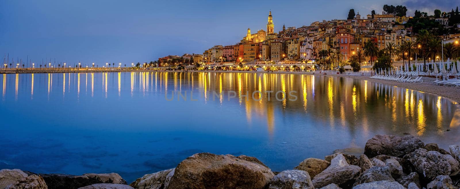 View on old part of Menton, Provence-Alpes-Cote d'Azur, France during summer by fokkebok