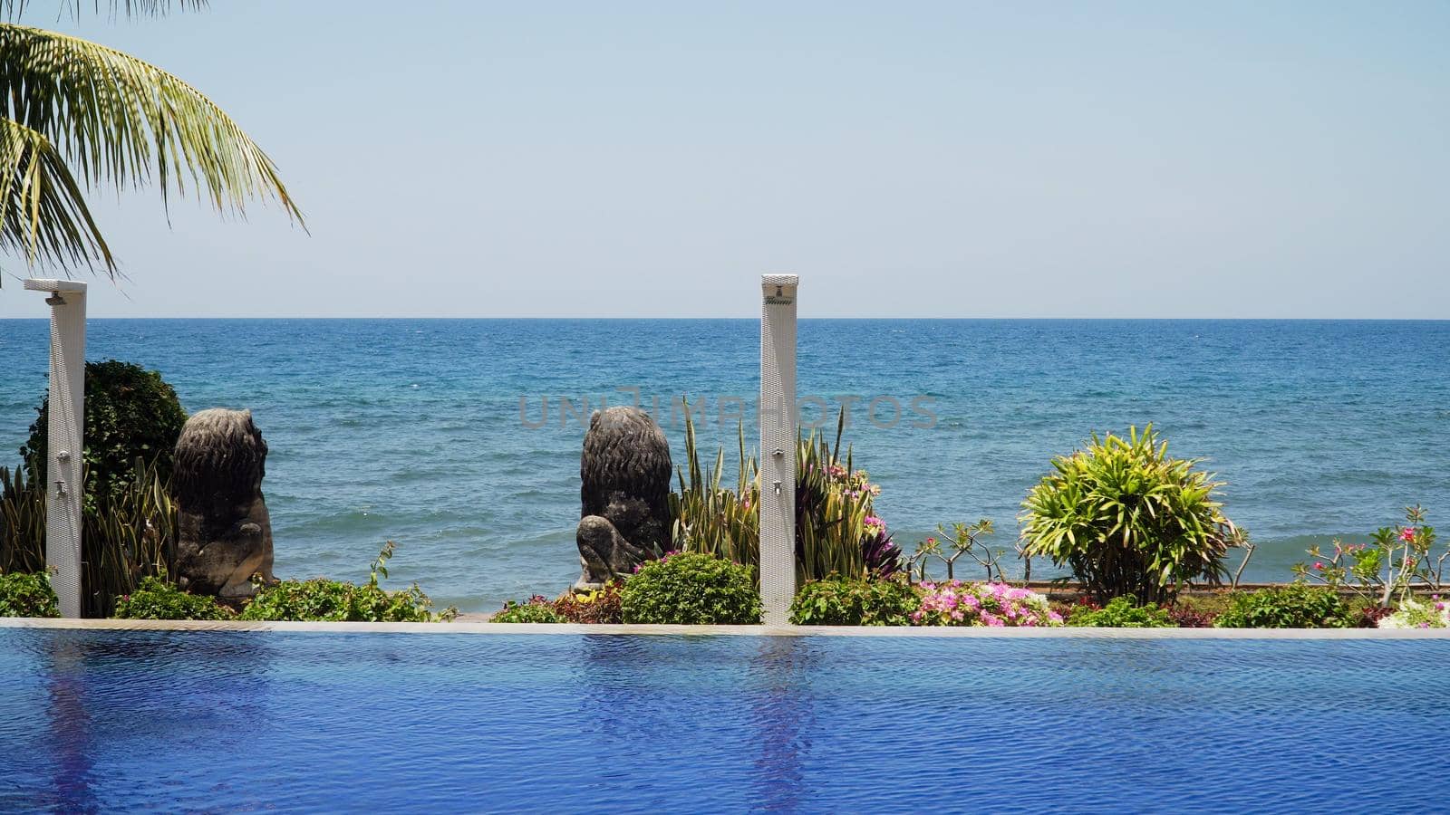 shower on beach against sea. Beach shower along ocean, travel concept