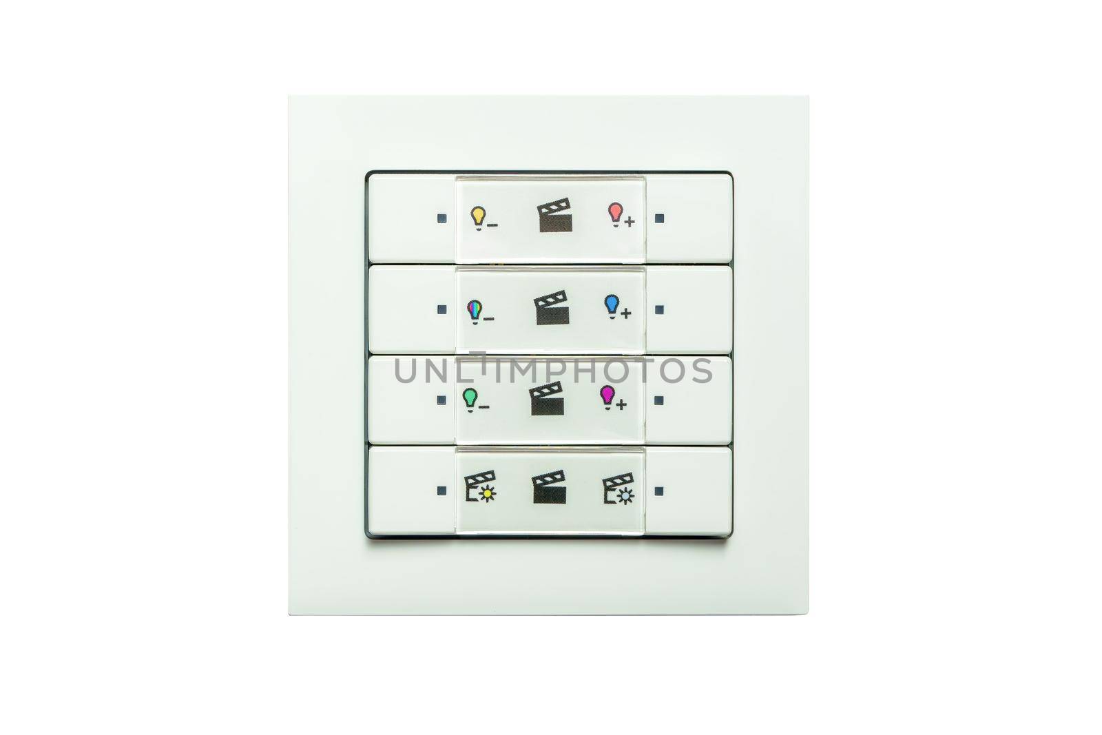 A white radio wall switch with different light scenarios, close-up by silent303