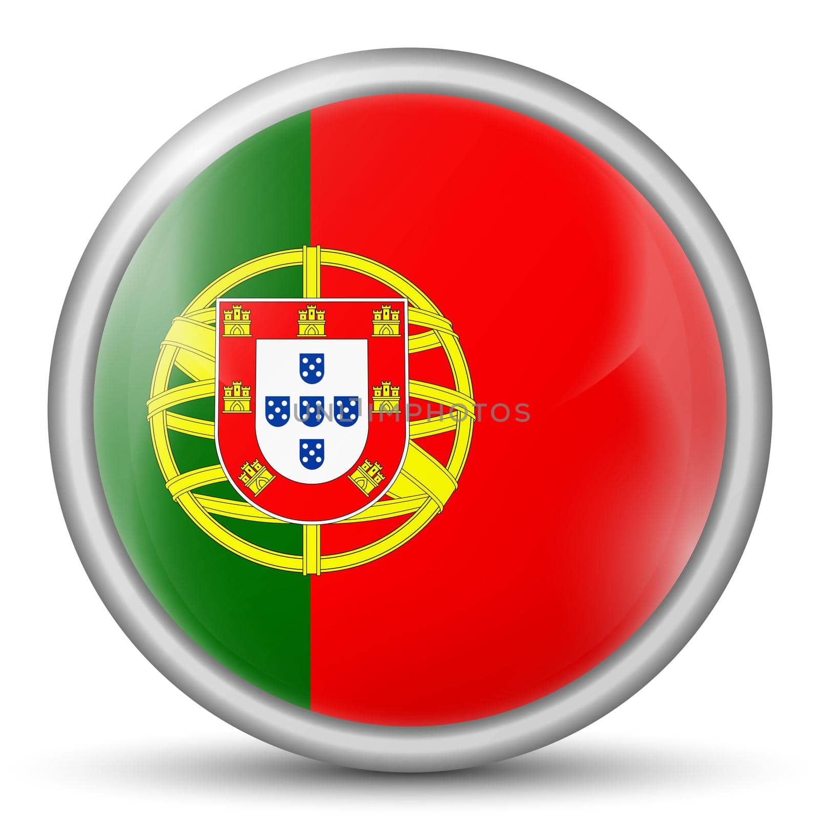 Glass light ball with flag of Portugal. Round sphere, template icon. Portuguese national symbol. Glossy realistic ball, 3D abstract vector illustration highlighted on a white background. Big bubble.