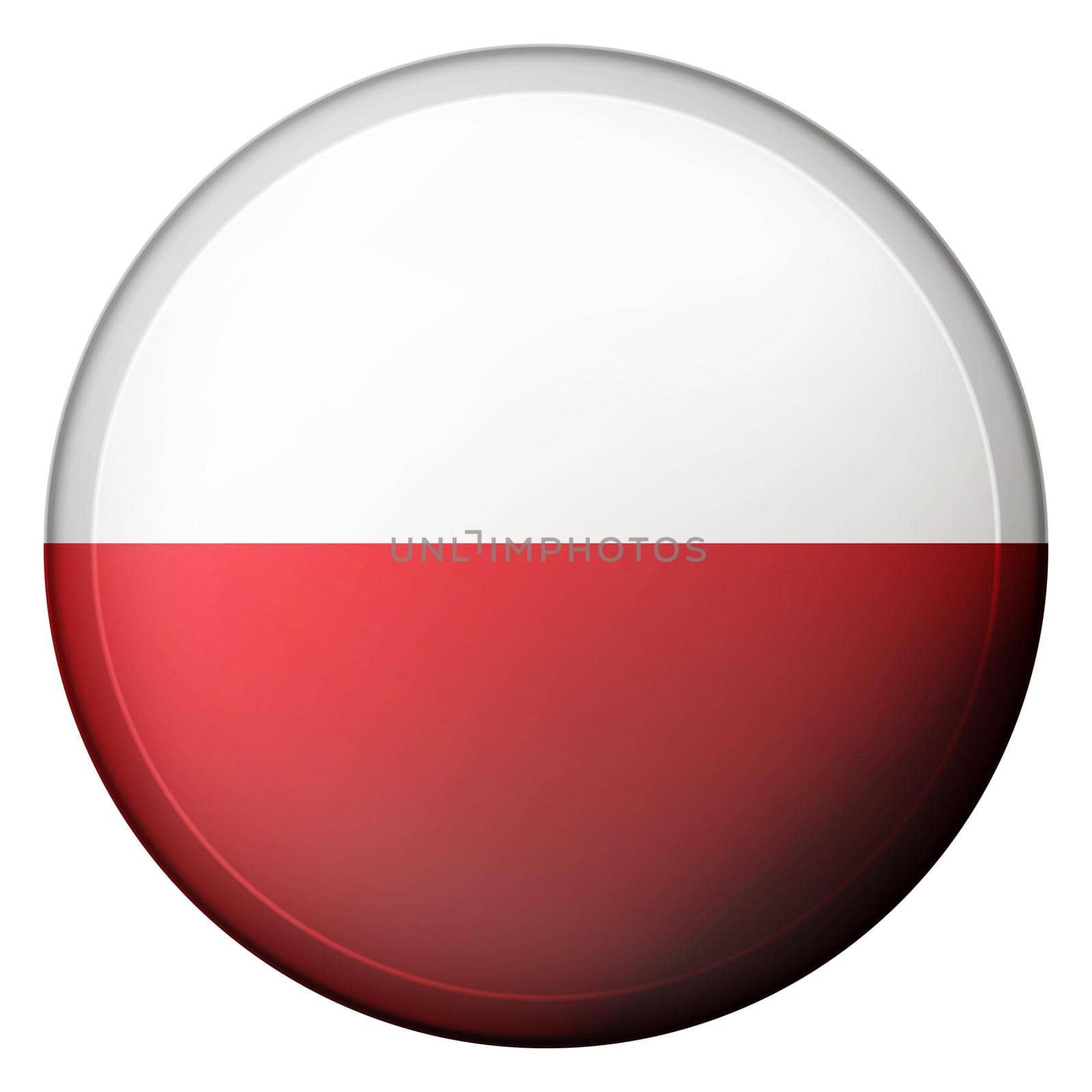 Glass light ball with flag of Poland. Round sphere, template icon. Polish national symbol. Glossy realistic ball, 3D abstract vector illustration highlighted on a white background. Big bubble.