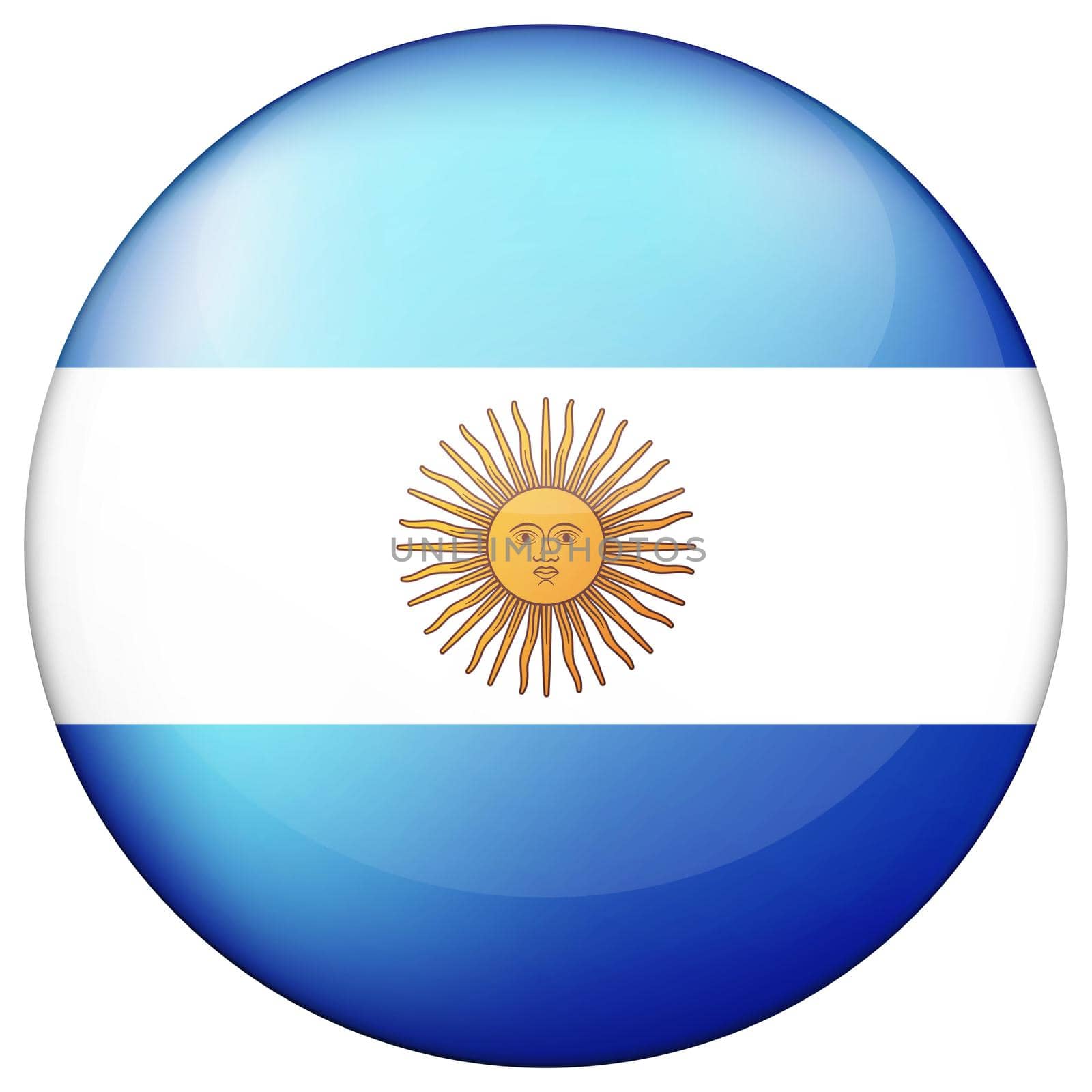 Glass light ball with flag of Argentina. Round sphere, template icon. Argentinian National symbol. Glossy realistic ball, 3D abstract vector illustration highlighted on a white background. Big bubble.