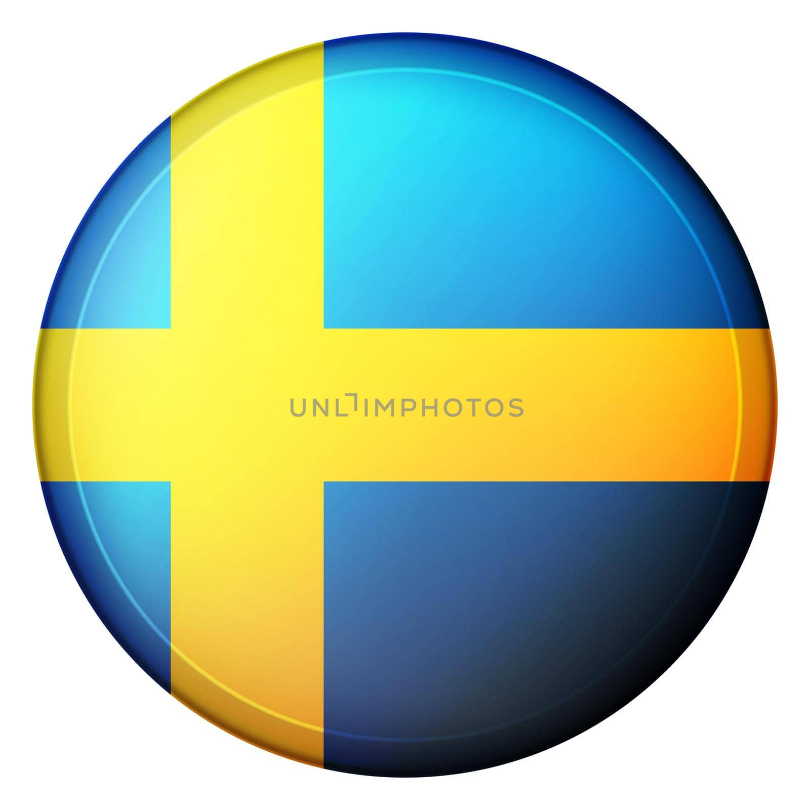 Glass light ball with flag of Sweden. Round sphere, template icon. Swedish national symbol. Glossy realistic ball, 3D abstract vector illustration highlighted on a white background. Big bubble