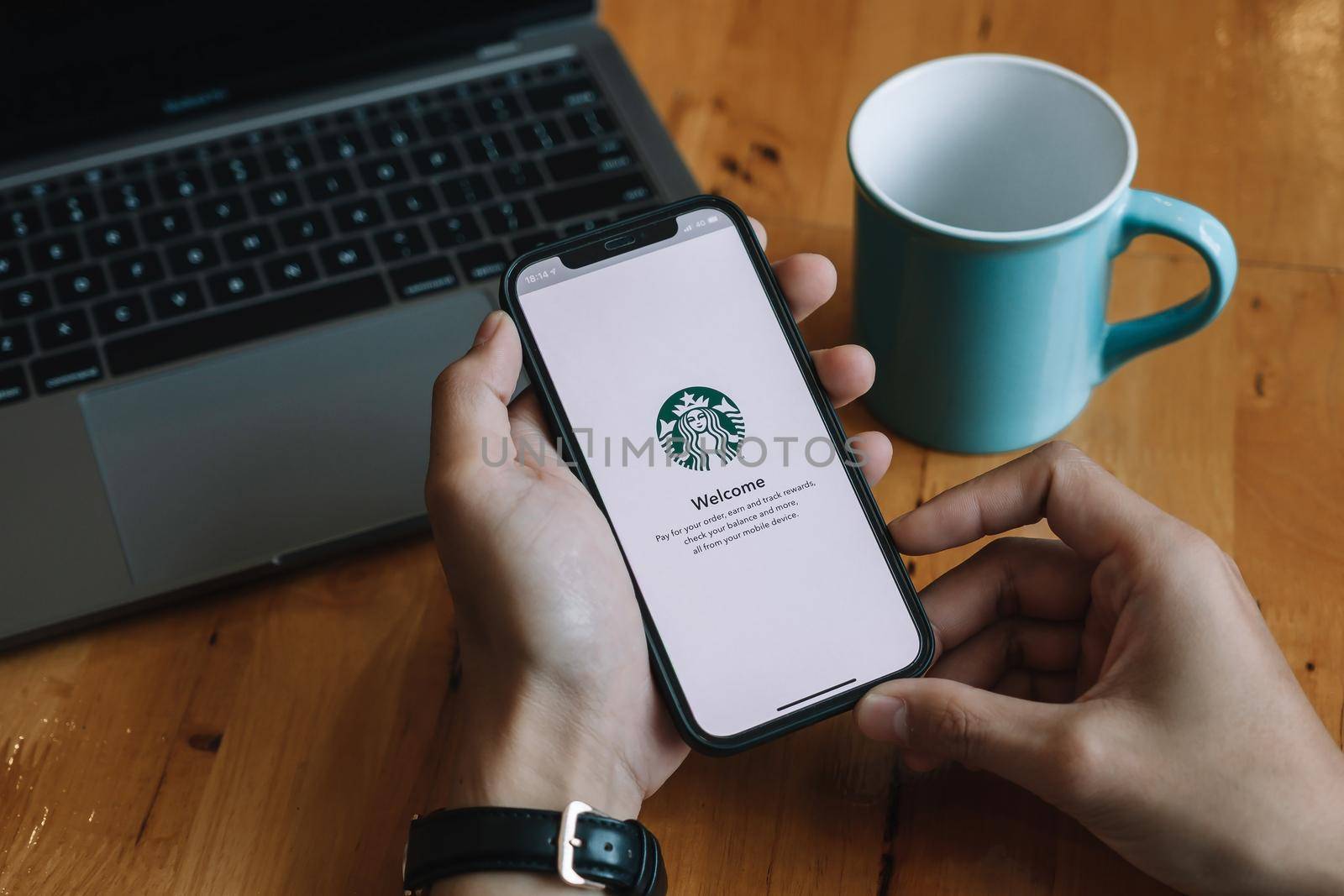 CHIANG MAI, THAILAND - JAN 23, 2021 : Starbucks app on the Apple iPhone display screen. opening online menu page of Starbucks website, Starbucks coffee shop. by nateemee