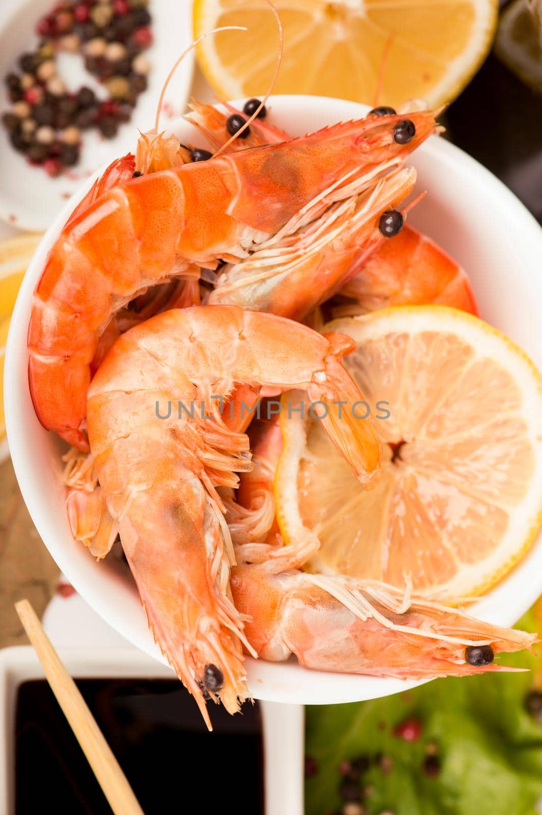 delicious fresh cooked shrimp prepared to eat close up