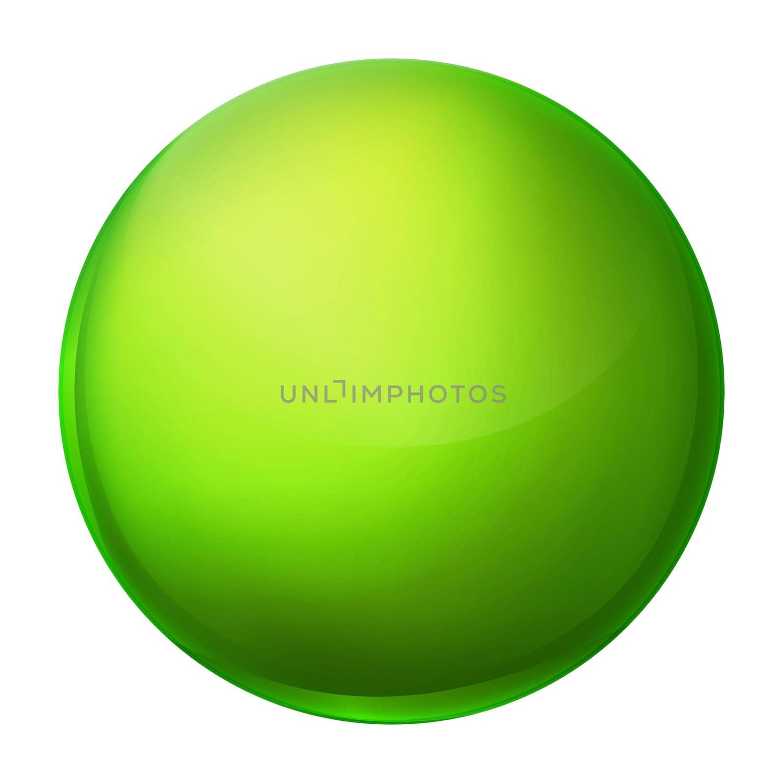 Glass green ball or precious pearl. Glossy realistic ball, 3D abstract vector illustration highlighted on a white background. Big metal bubble with shadow