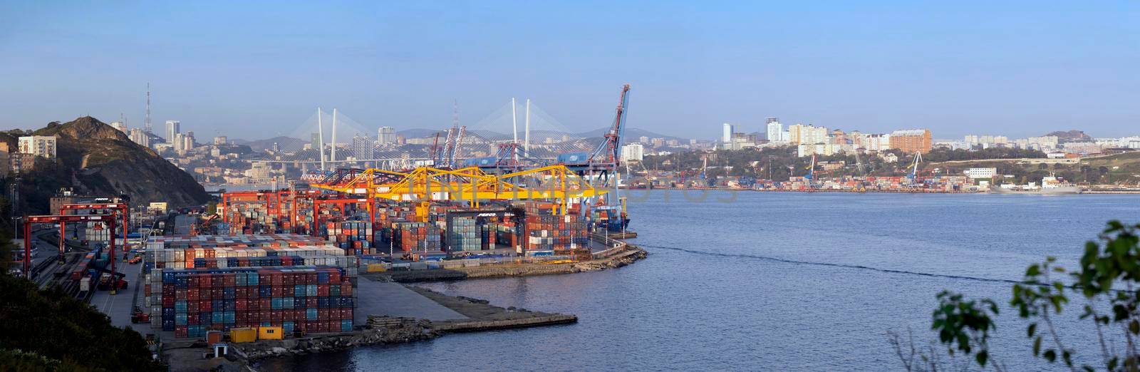 Vladivostok, Russia-September 29, 2019: panorama of the sea landscape with a view of the port