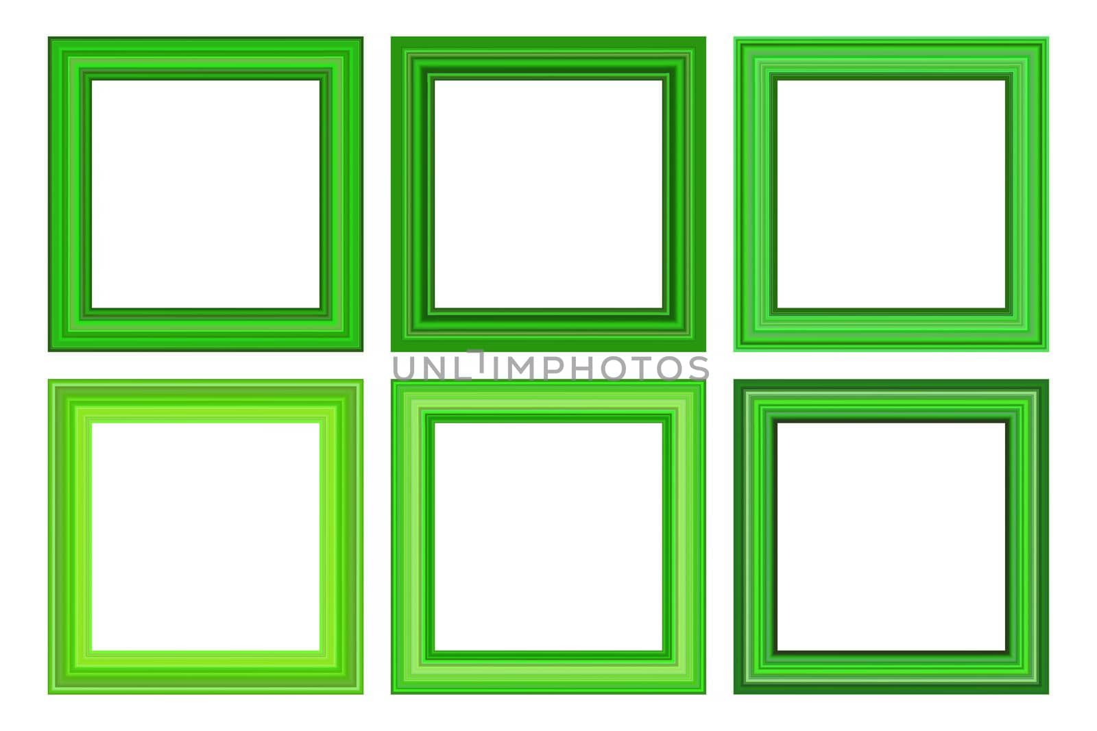 Big set of squared color vintage wooden frame for your design. Vintage cover. Place for text. Vintage antique green modern rectangular frames. Template vector illustration