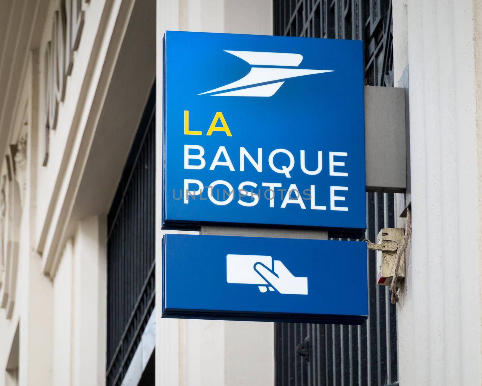 BAYONNE, FRANCE - CIRCA JFEBRUARY 2021: La Banque Postale sign. La Banque Postale is a French bank created on 1 January 2006.