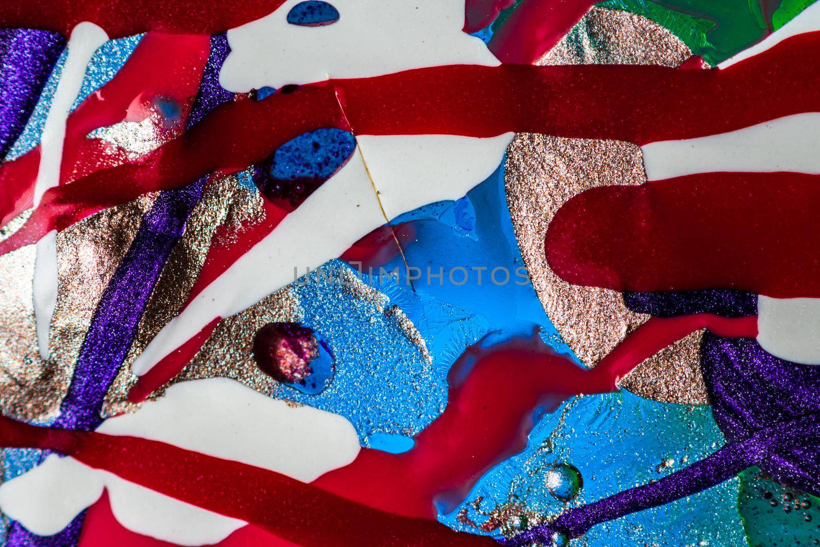 Abstract colorful backdrop with oil drops and waves on water surface. Abstract background concept by vladispas