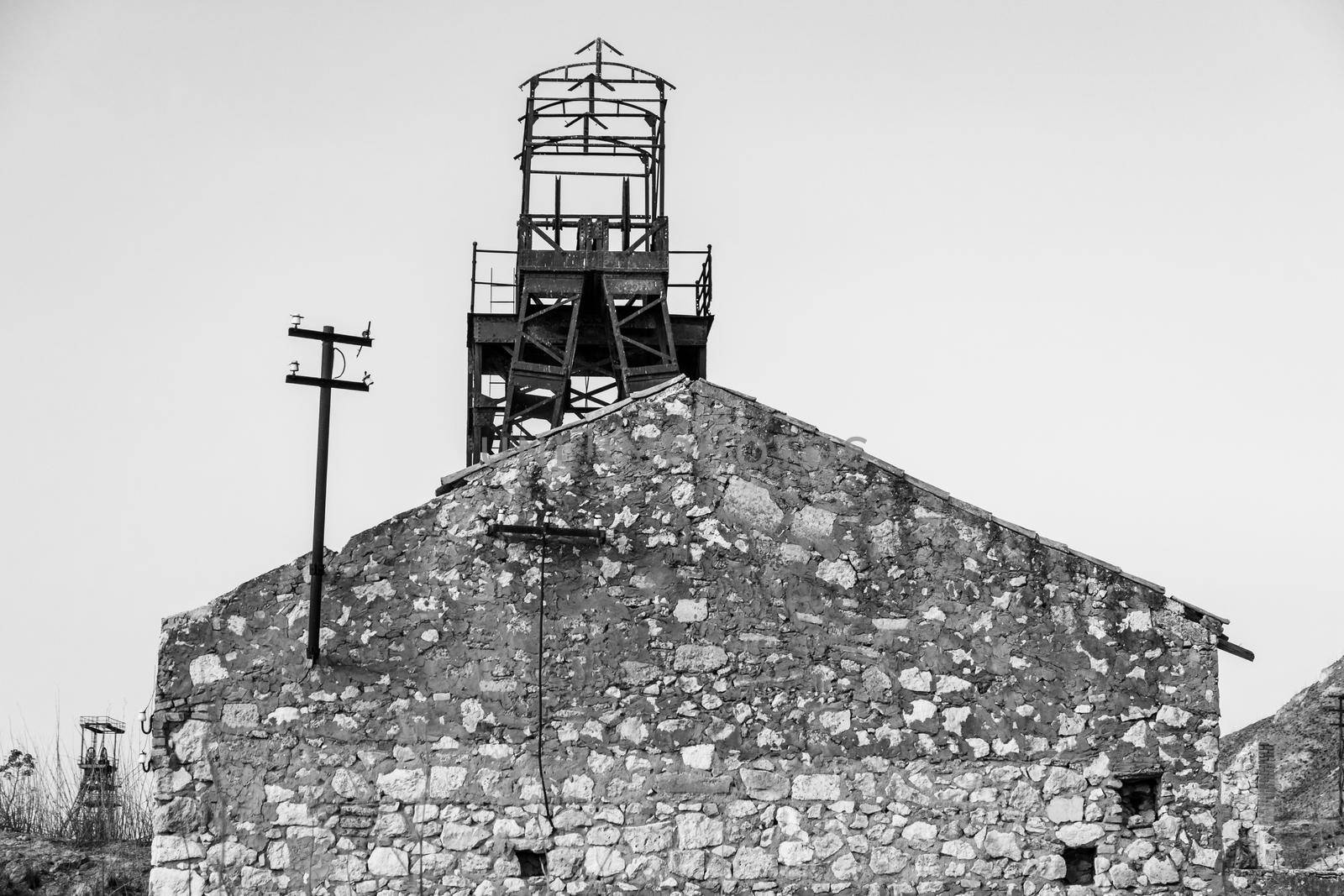 Abandoned buildings and machinery of the mining complex Trabia Tallarita in Riesi, near Caltanissetta, Italy