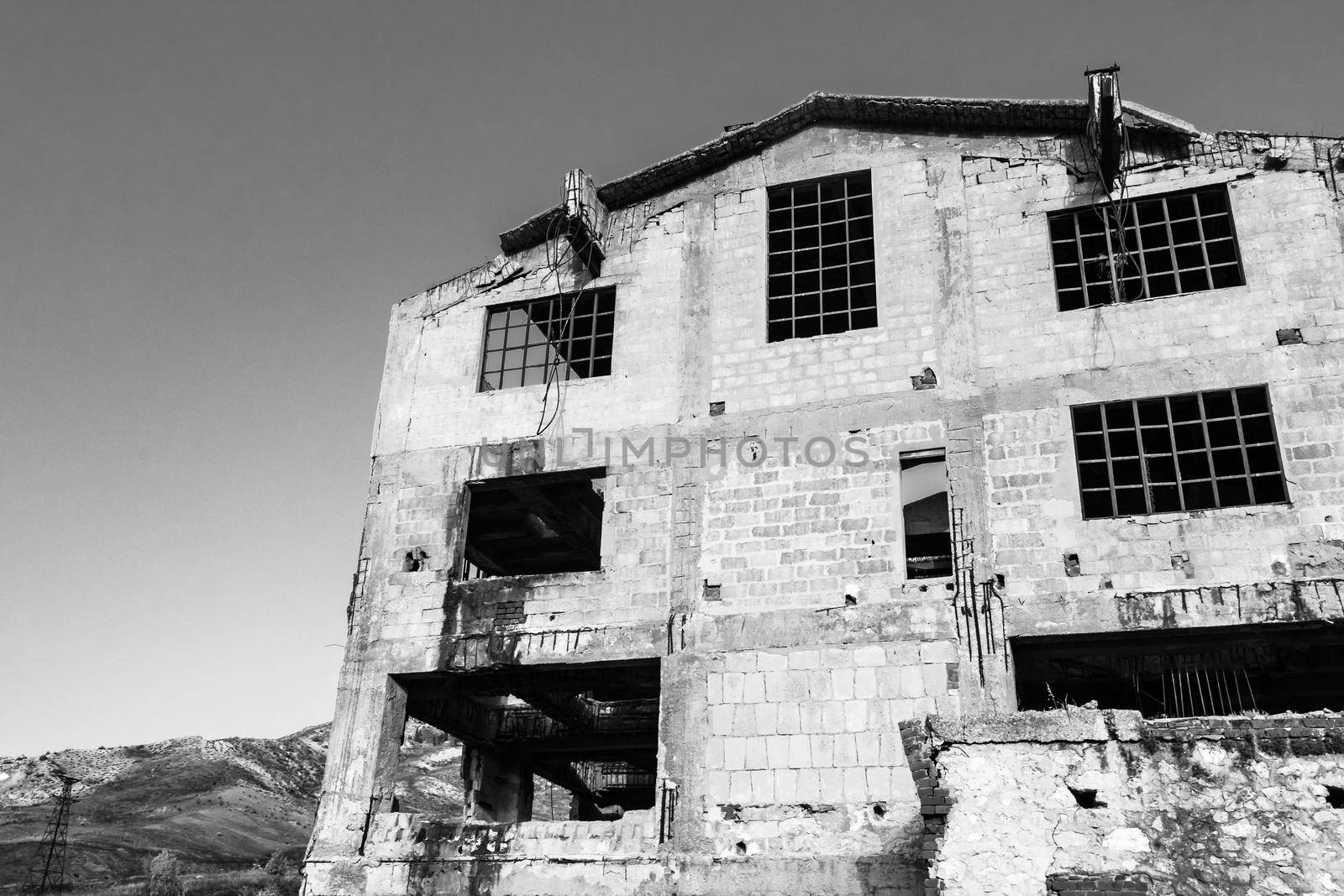 Abandoned buildings and machinery of the mining complex Trabia Tallarita in Riesi, near Caltanissetta, Italy