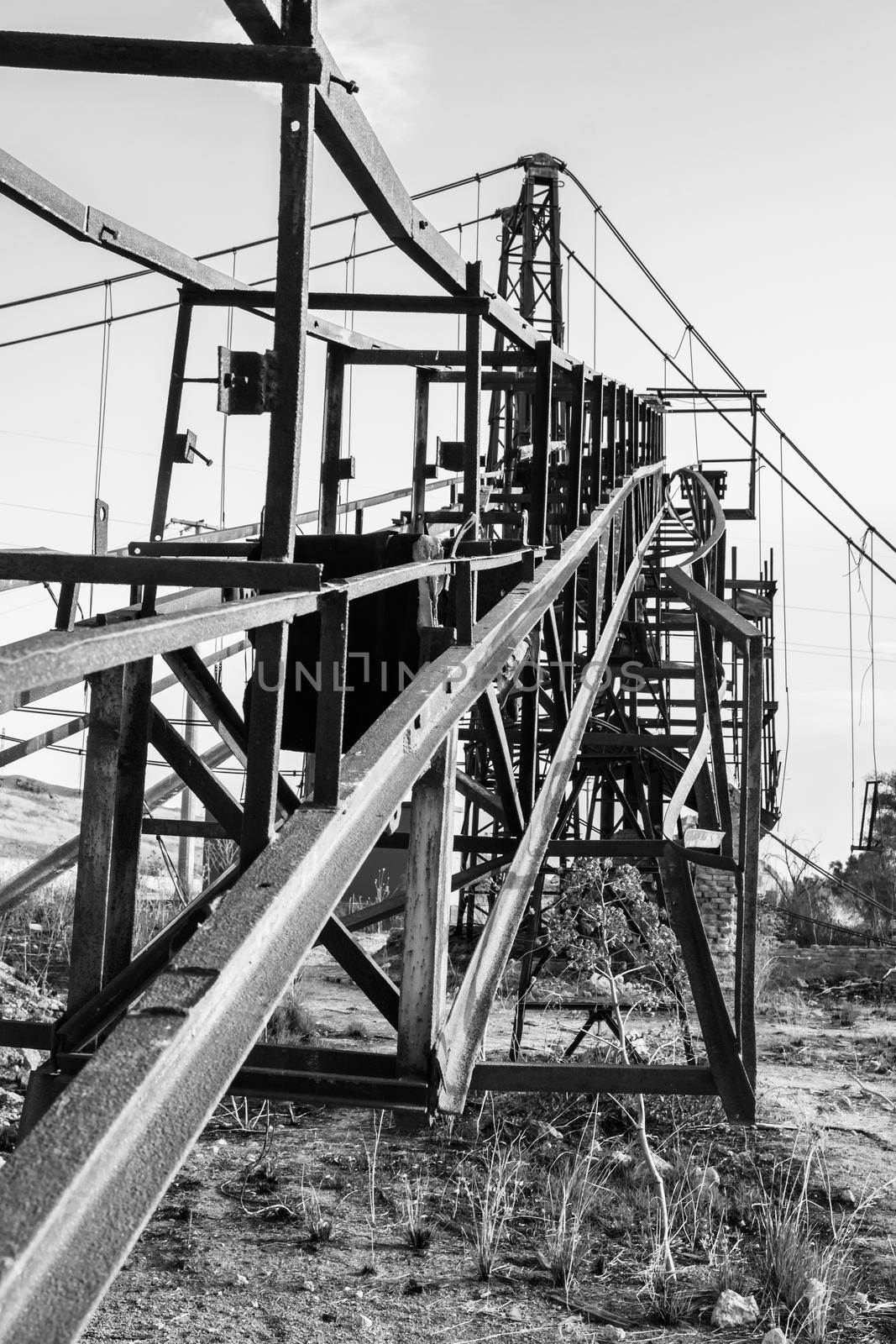 Abandoned buildings and machinery of the mining complex Trabia Tallarita in Riesi, near Caltanissetta, Italy